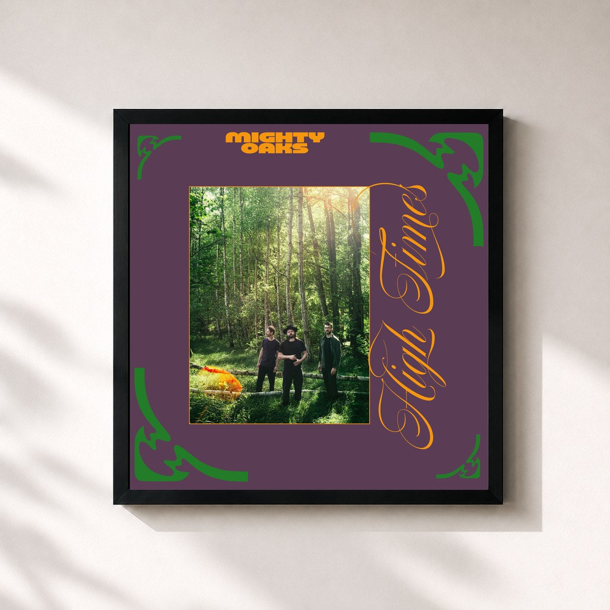 #noir Tableau carré de l'album High Times de Mighty Oaks, cadre noir 32x32 cm