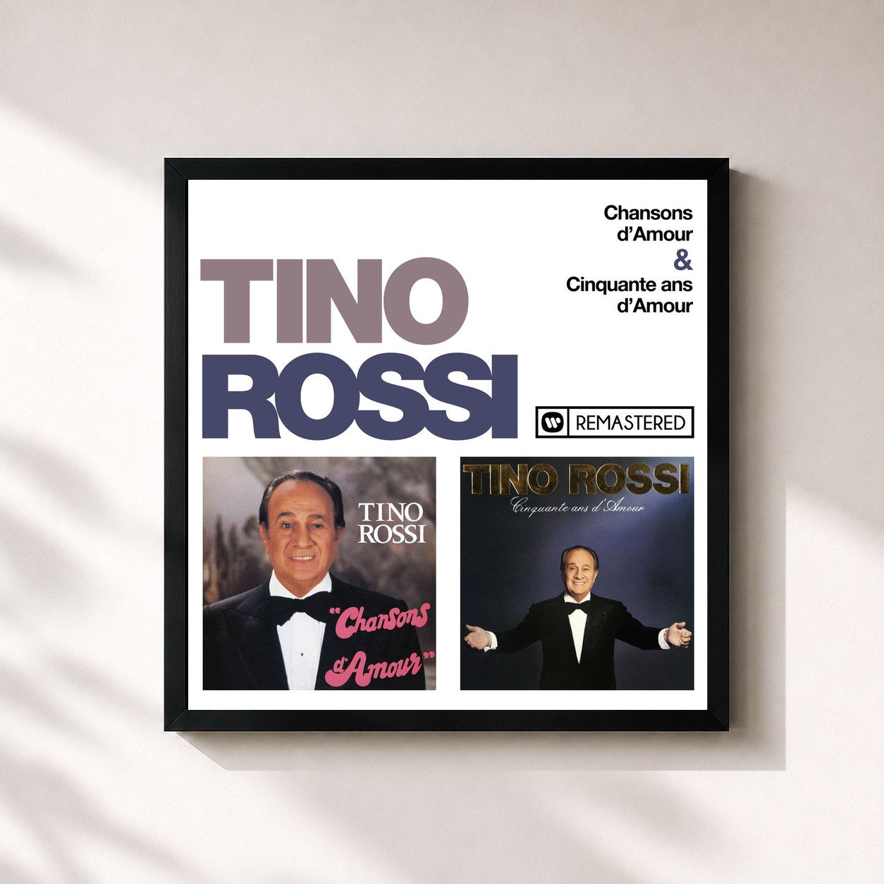 #noir Tableau carré de l'album Chansons d'amour / Cinquante ans d'amour (Remasterisé en 2018) de Tino Rossi, cadre noir 32x32 cm