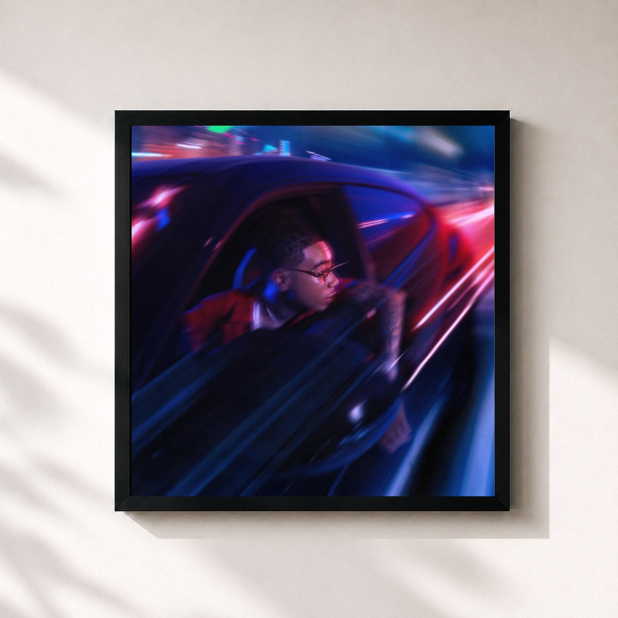 #noir Tableau carré de l'album Faster Car Music de YBN Nahmir, cadre noir 32x32 cm