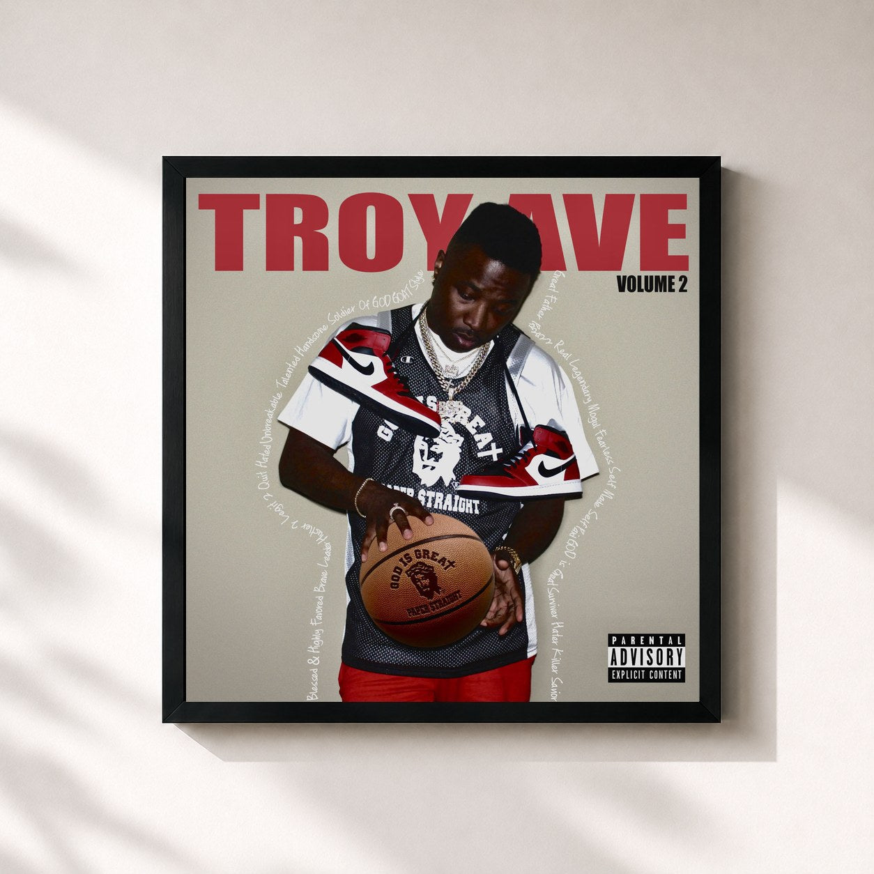 #noir Tableau carré de l'album Troy Ave, Vol. 2 de Troy Ave, cadre noir 32x32 cm