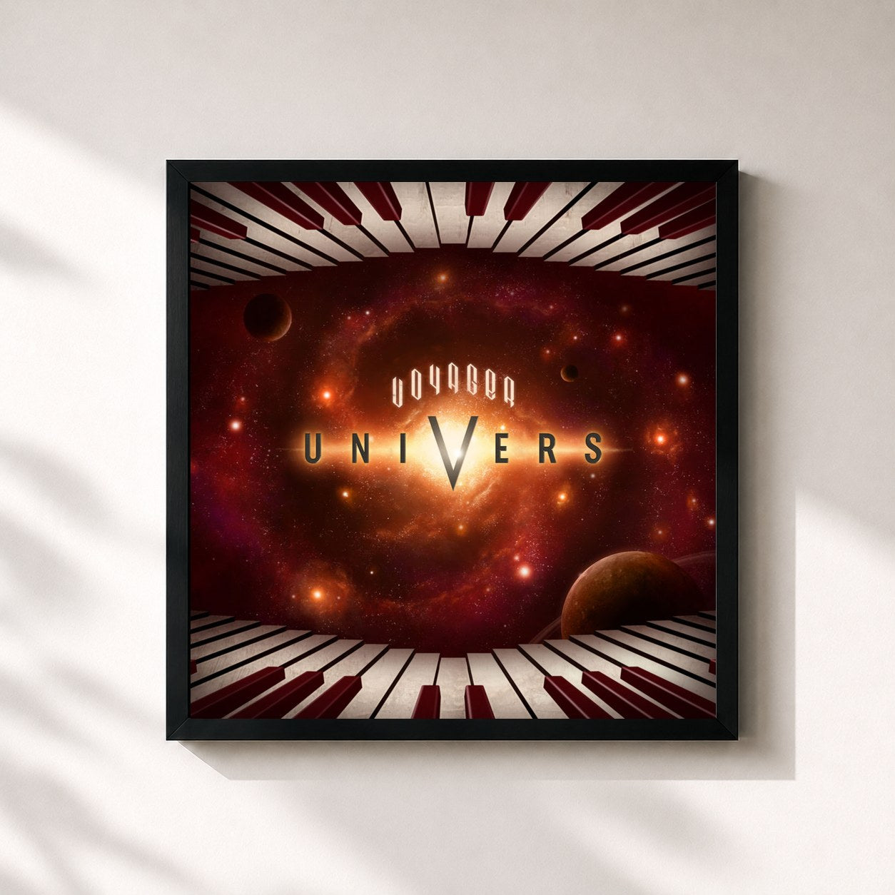 #noir Tableau carré de l'album Univers de Voyager, cadre noir 32x32 cm