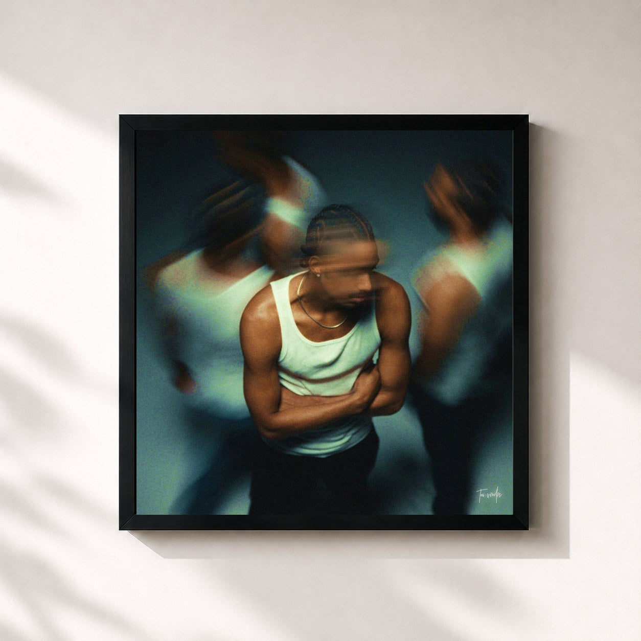 #noir Tableau carré de l'album HDTV de Tai Verdes, cadre noir 32x32 cm