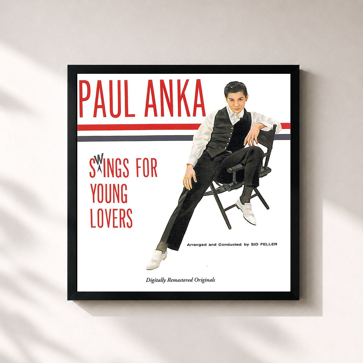 #noir Tableau carré de l'album Swings For Young Lovers (Remastered) de Paul Anka, cadre noir 32x32 cm