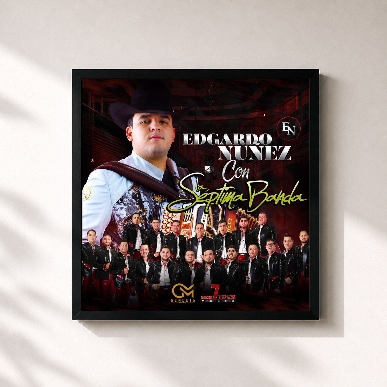 #noir Tableau carré de l'album Edgardo Nuñez Con La Séptima Banda de Edgardo Nunez, cadre noir 32x32 cm