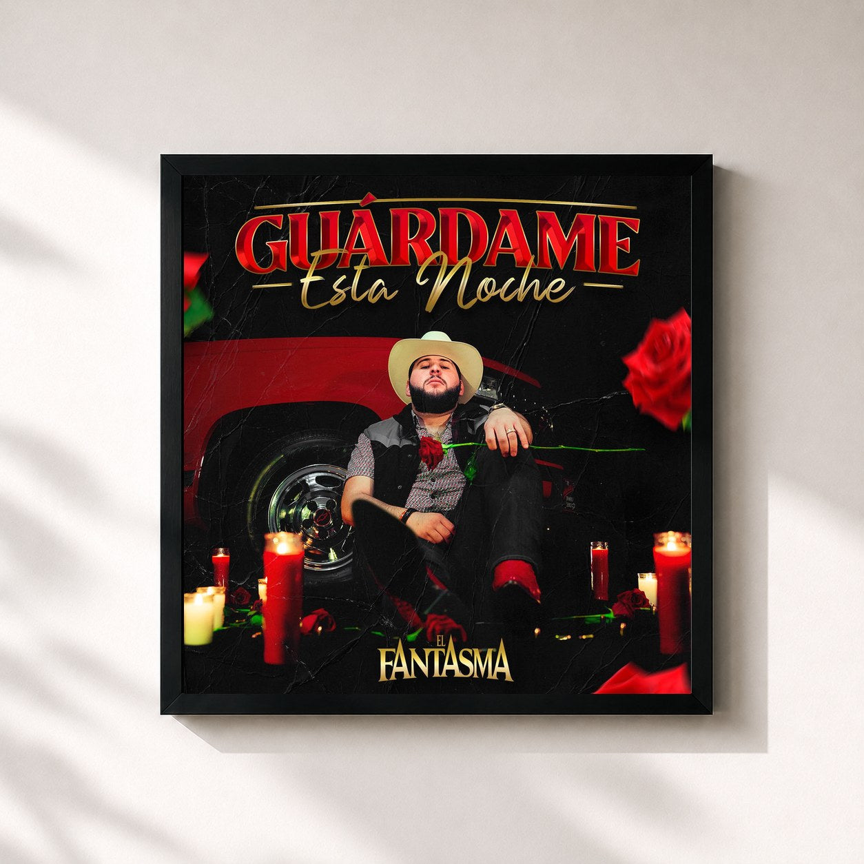 #noir Tableau carré de l'album Guárdame Esta Noche de El Fantasma, cadre noir 32x32 cm