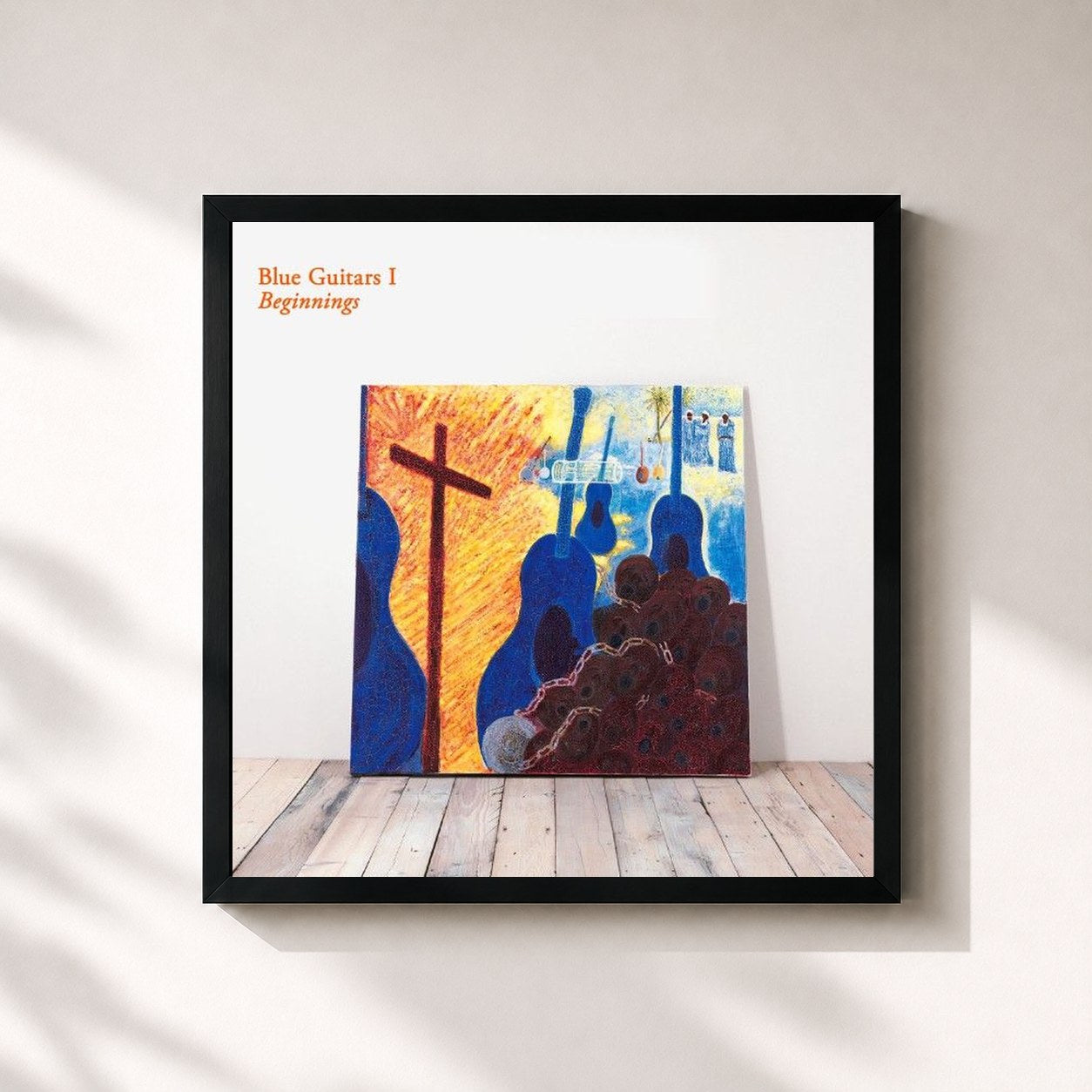 #noir Tableau carré de l'album Blue Guitars I - Beginnings de Chris Rea, cadre noir 32x32 cm