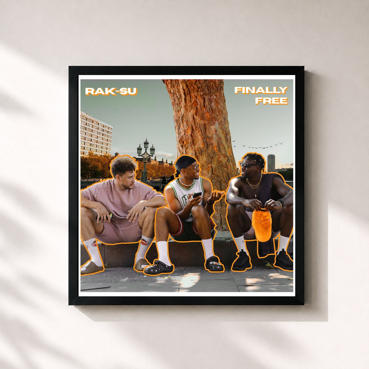 #noir Tableau carré de l'album Finally Free Mixtape de Rak-Su, cadre noir 32x32 cm