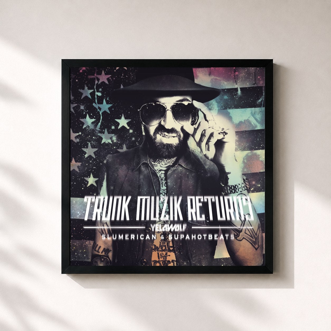 #noir Tableau carré de l'album Trunk Muzik Returns de Yelawolf, cadre noir 32x32 cm