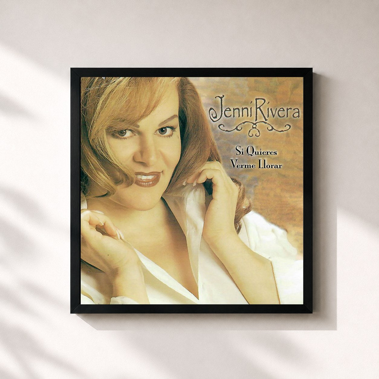 #noir Tableau carré de l'album Si Quieres Verme Llorar de Jenni Rivera, cadre noir 32x32 cm