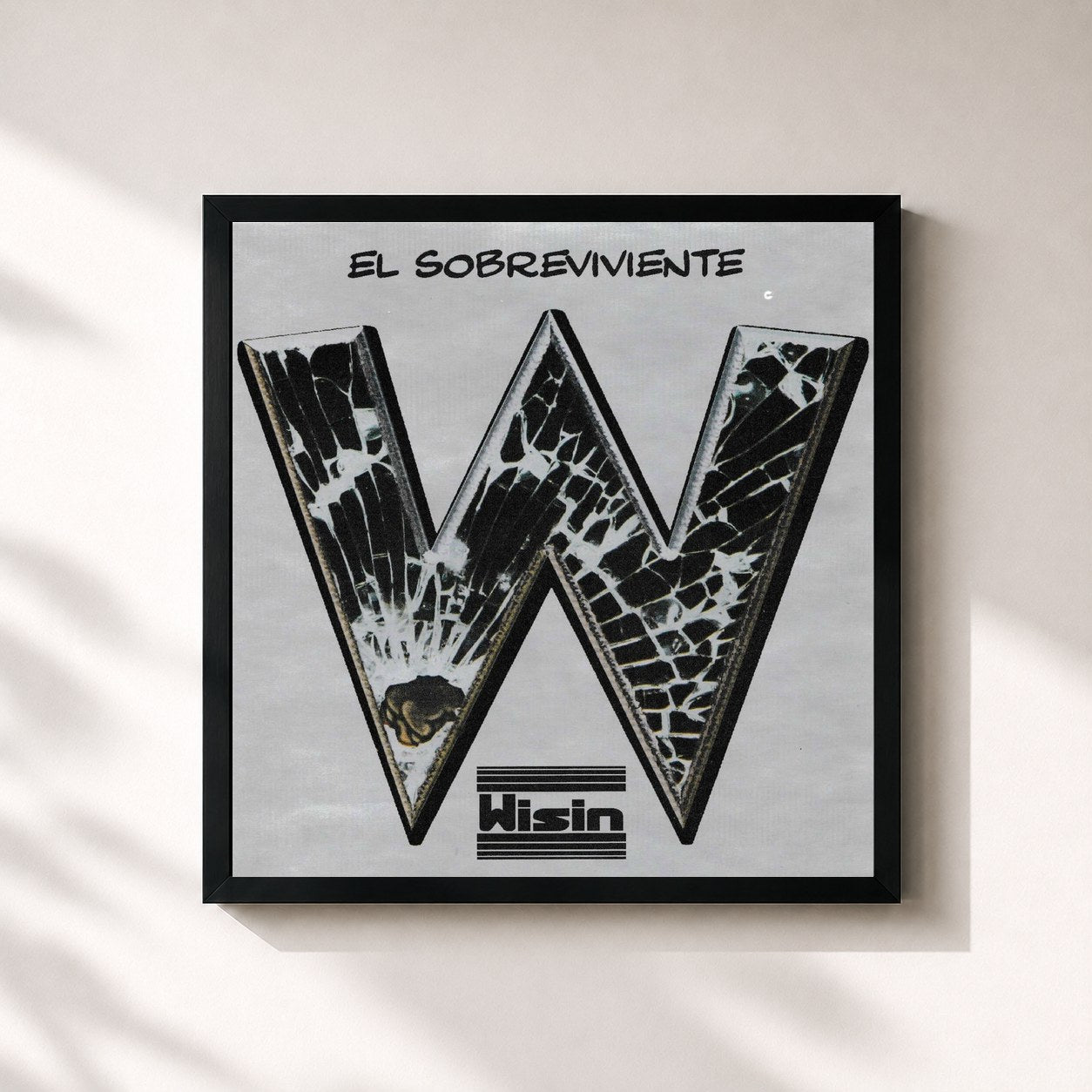 #noir Tableau carré de l'album El Sobreviviente de Wisin, cadre noir 32x32 cm