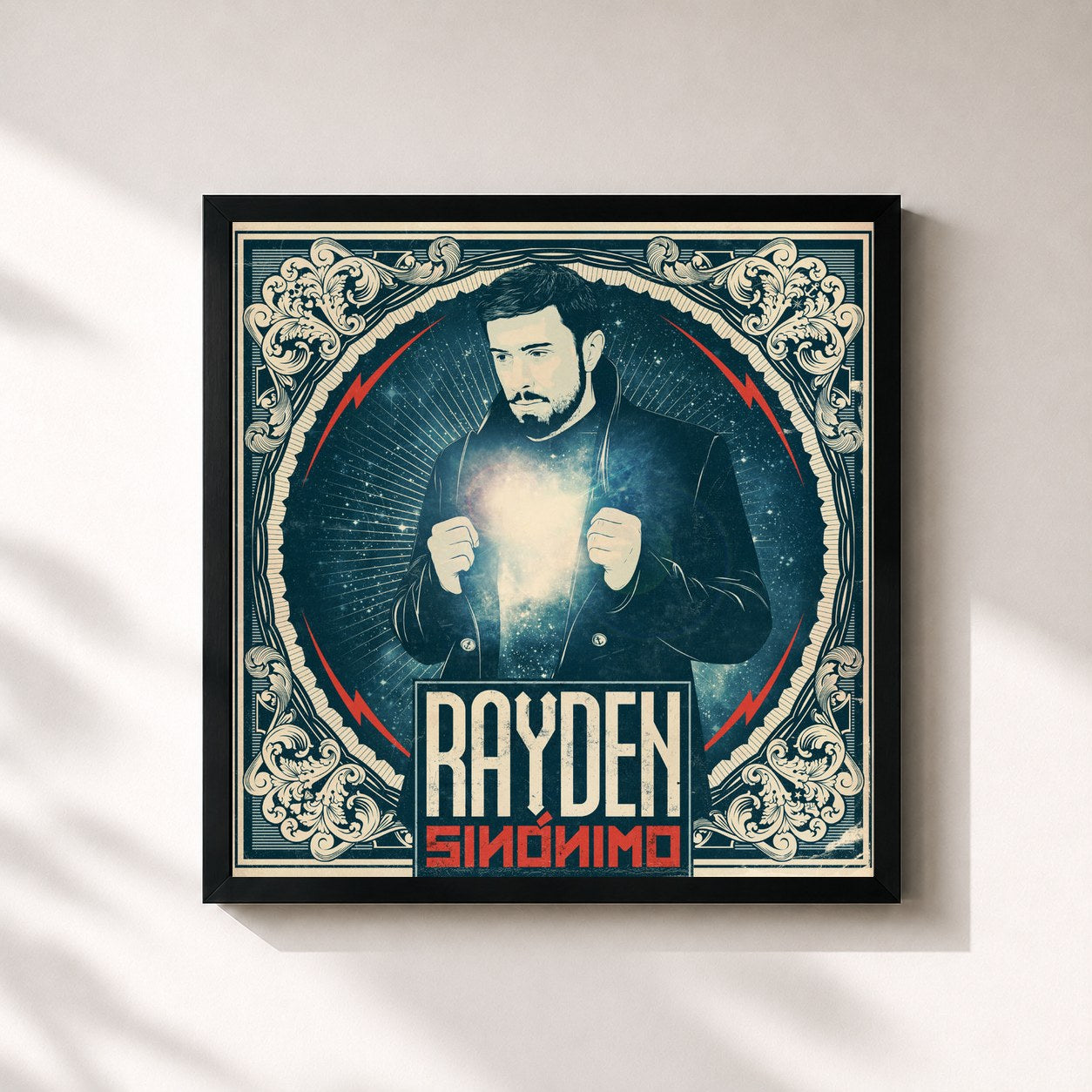#noir Tableau carré de l'album Sinónimo de Rayden, cadre noir 32x32 cm