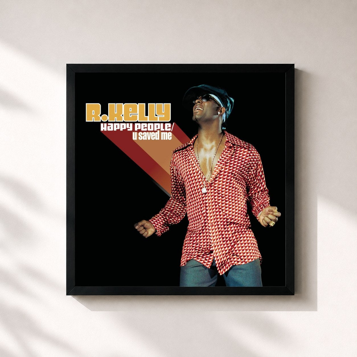 #noir Tableau carré de l'album Happy People/U Saved Me de R. Kelly, cadre noir 32x32 cm