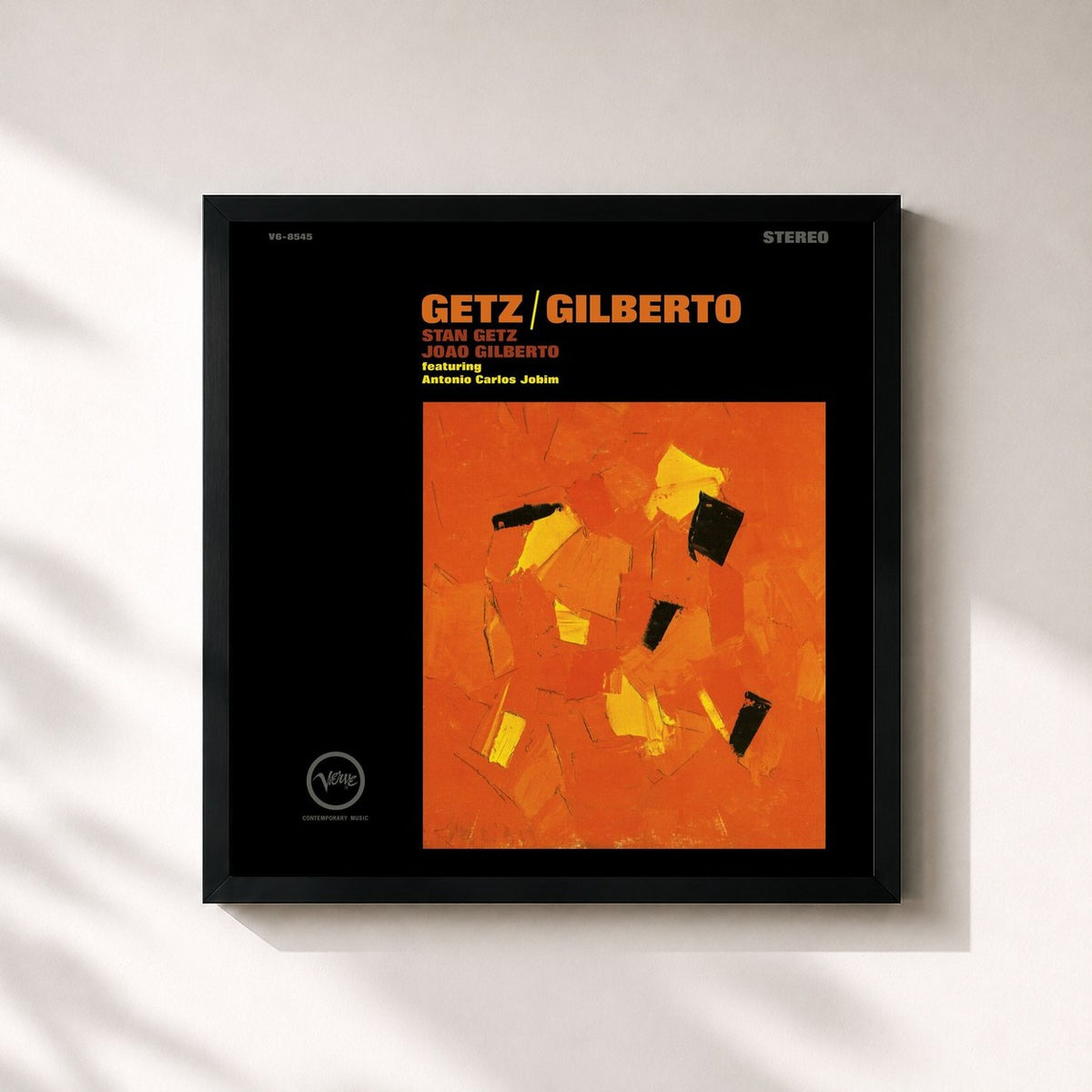 #noir Tableau carré de l'album Getz/Gilberto de Stan Getz, cadre noir 32x32 cm