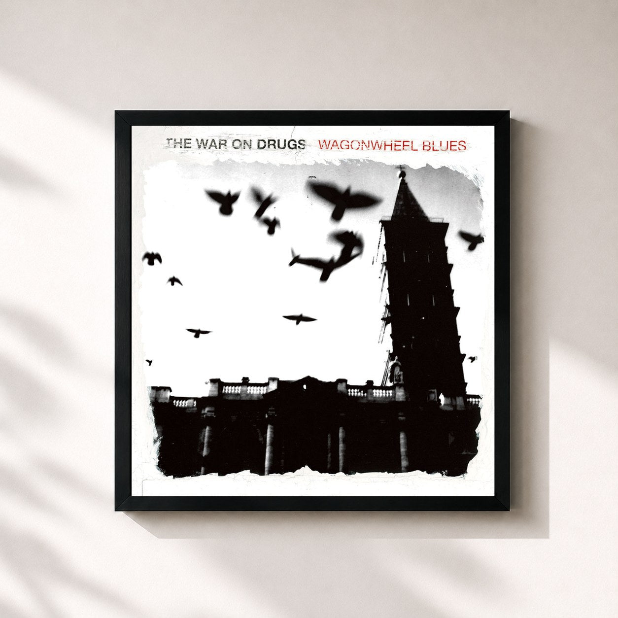 #noir Tableau carré de l'album Wagonwheel Blues de The War On Drugs, cadre noir 32x32 cm