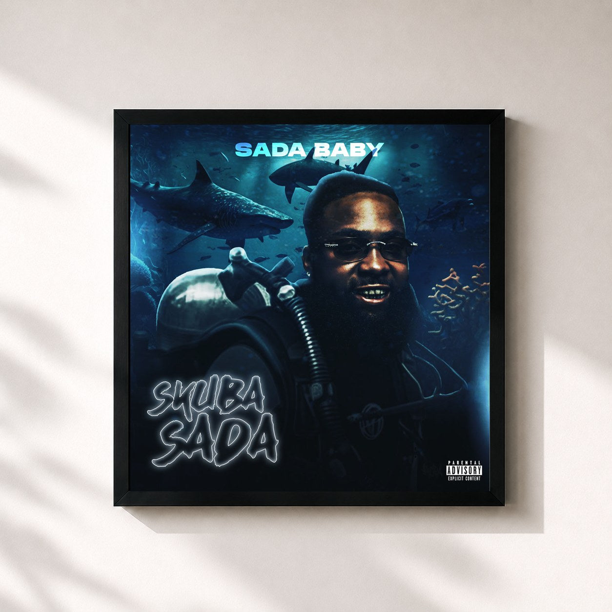 #noir Tableau carré de l'album Skuba Sada de Sada Baby, cadre noir 32x32 cm