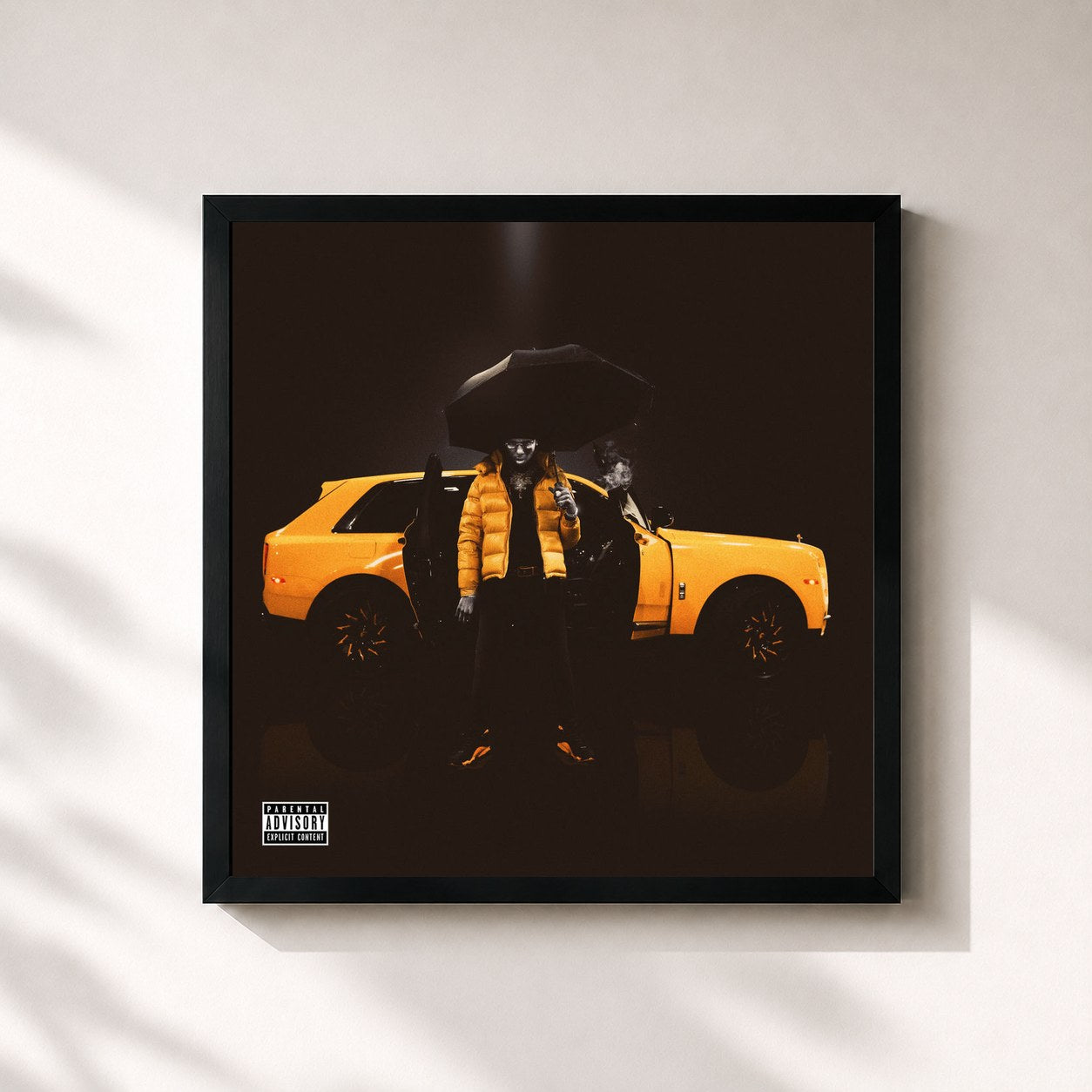 #noir Tableau carré de l'album Yellow Tape de Key Glock, cadre noir 32x32 cm