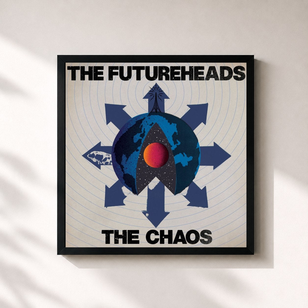 #noir Tableau carré de l'album The Chaos de The Futureheads, cadre noir 32x32 cm