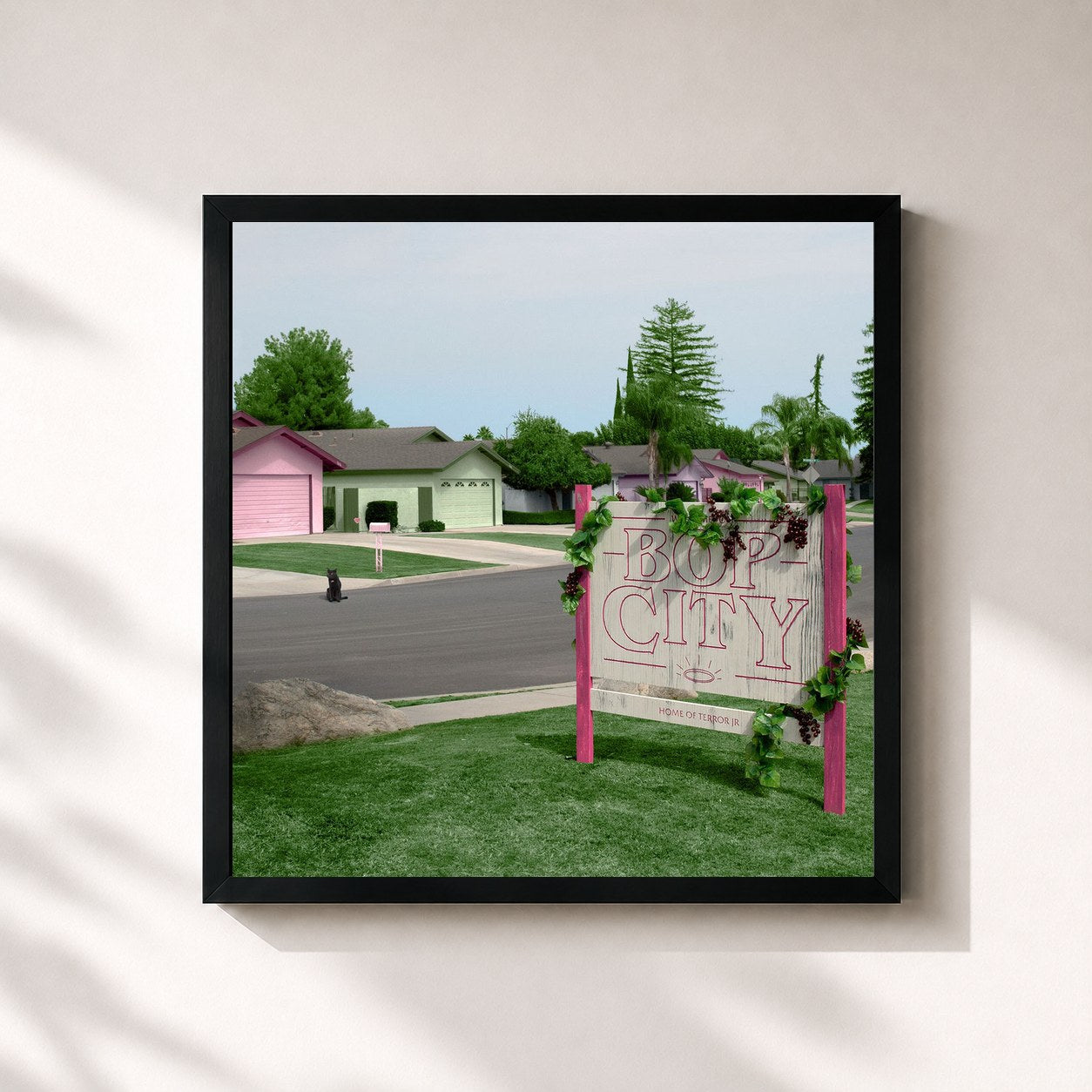 #noir Tableau carré de l'album Bop City de Terror Jr, cadre noir 32x32 cm