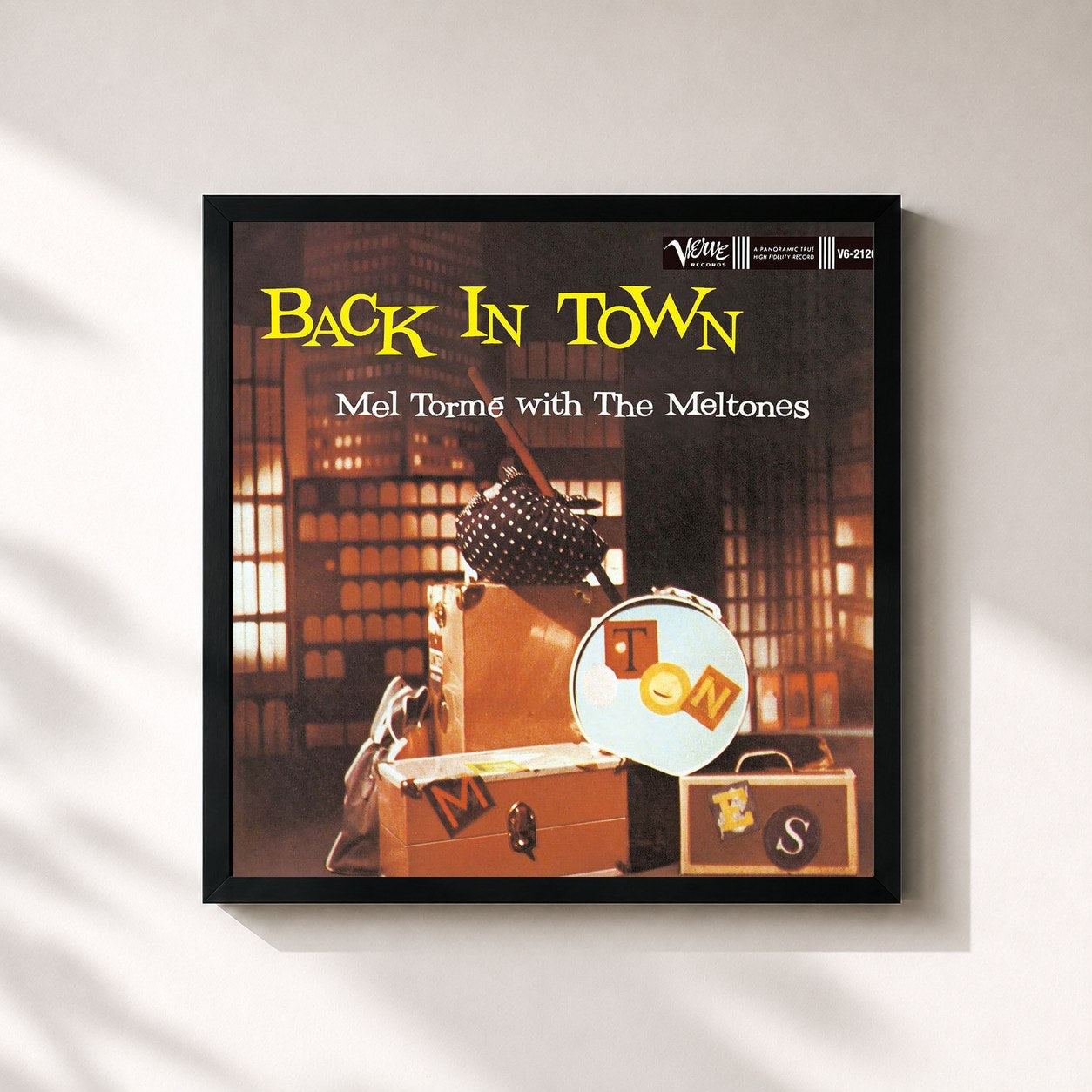 #noir Tableau carré de l'album Back In Town de Mel Tormé, cadre noir 32x32 cm