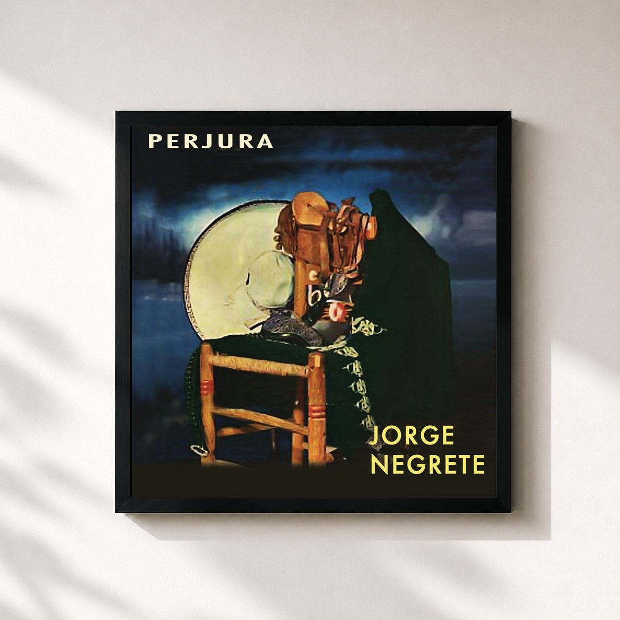 #noir Tableau carré de l'album Perjura de Jorge Negrete, cadre noir 32x32 cm