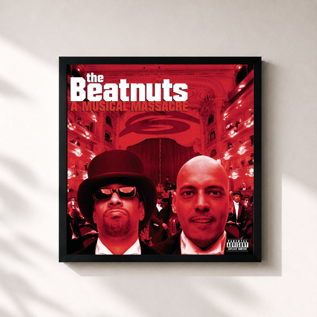 #noir Tableau carré de l'album A Musical Massacre de The Beatnuts, cadre noir 32x32 cm