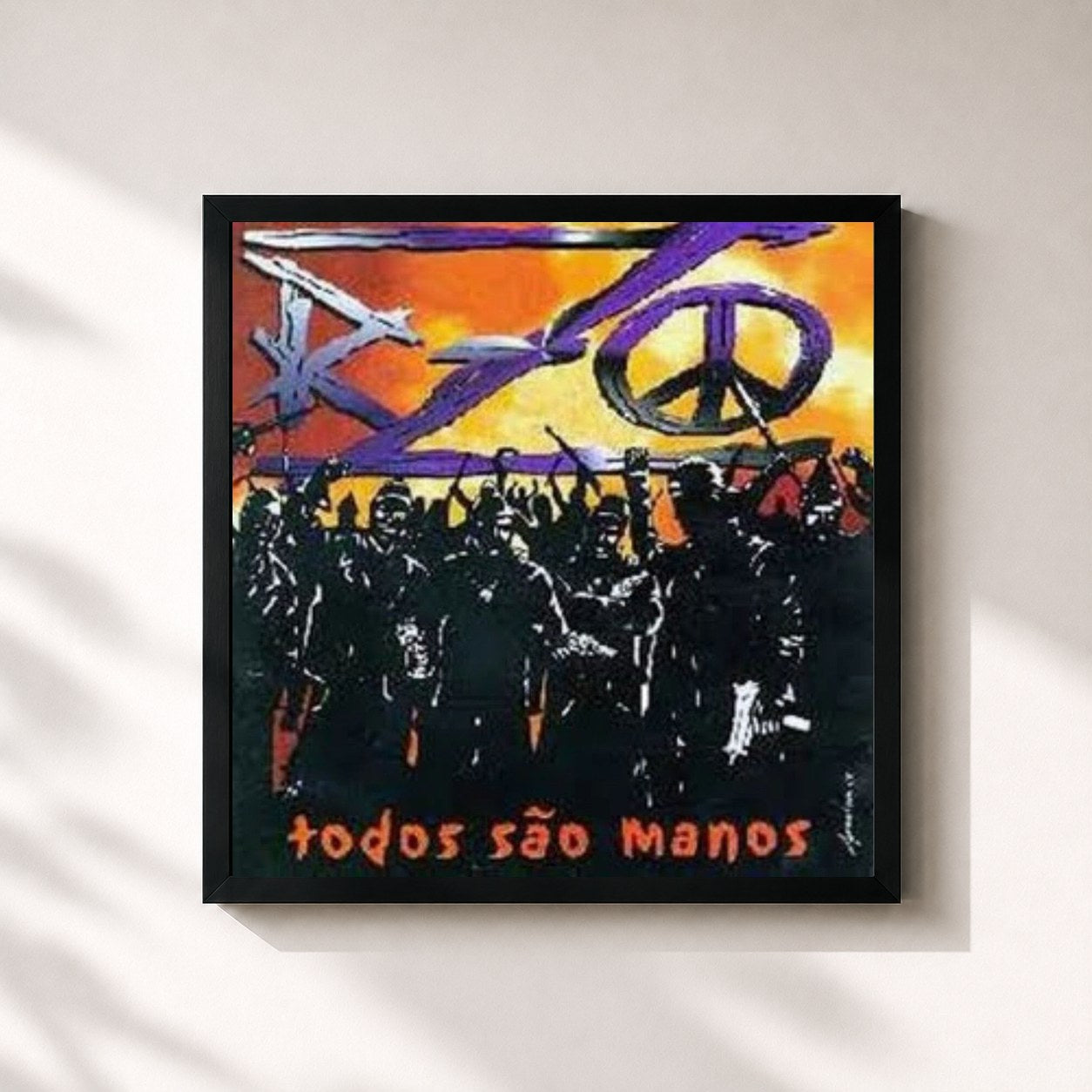 #noir Tableau carré de l'album Todos São Manos de RZO, cadre noir 32x32 cm