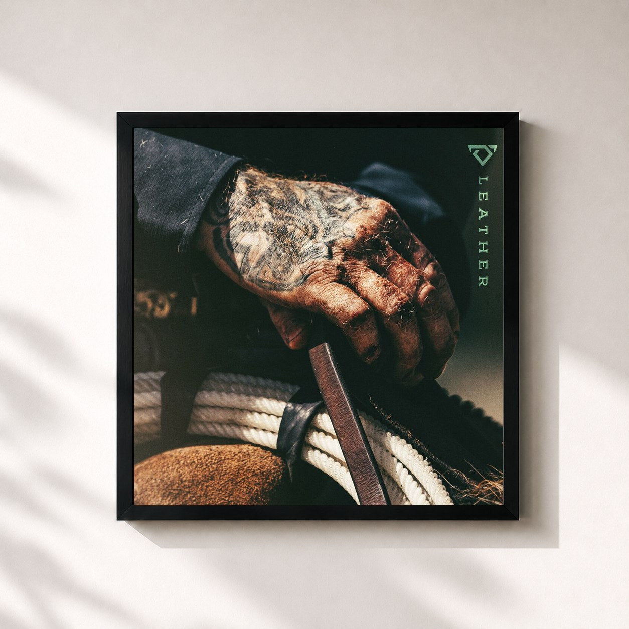 #noir Tableau carré de l'album Leather de Cody Johnson, cadre noir 32x32 cm
