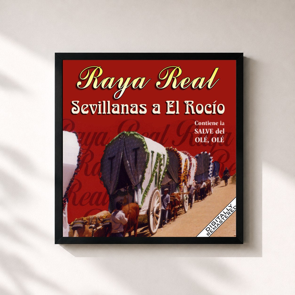 #noir Tableau carré de l'album Sevillanas a El Rocío de Raya Real, cadre noir 32x32 cm