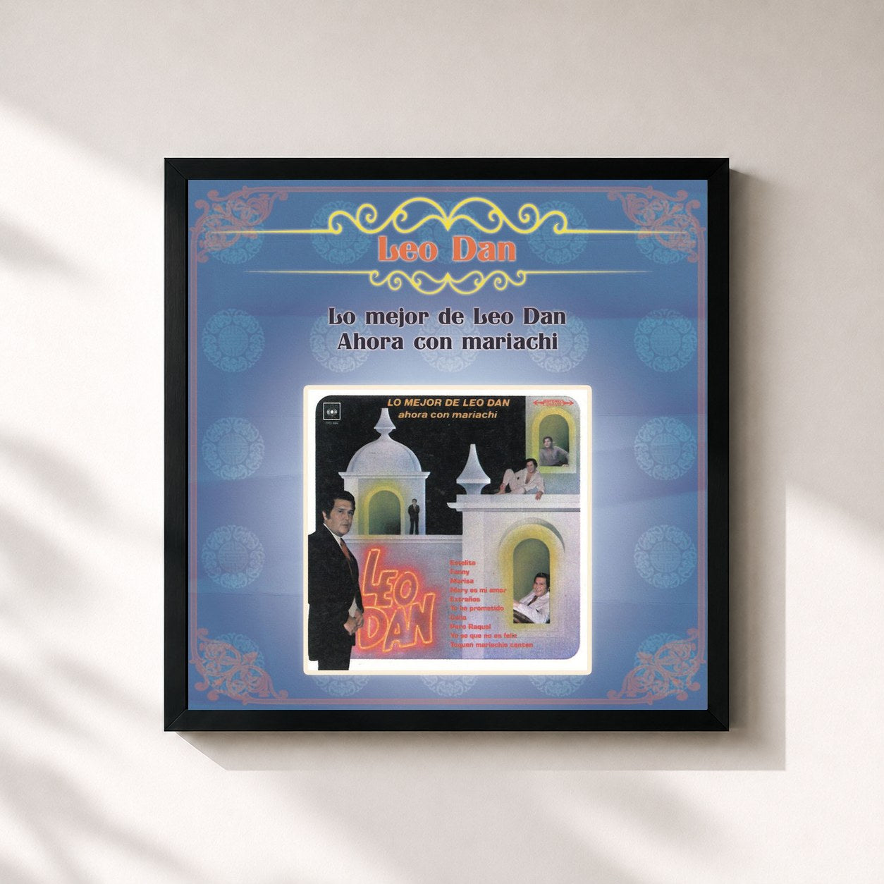 #noir Tableau carré de l'album Lo Mejor de Leo Dan Ahora con Mariachi de Leo Dan, cadre noir 32x32 cm