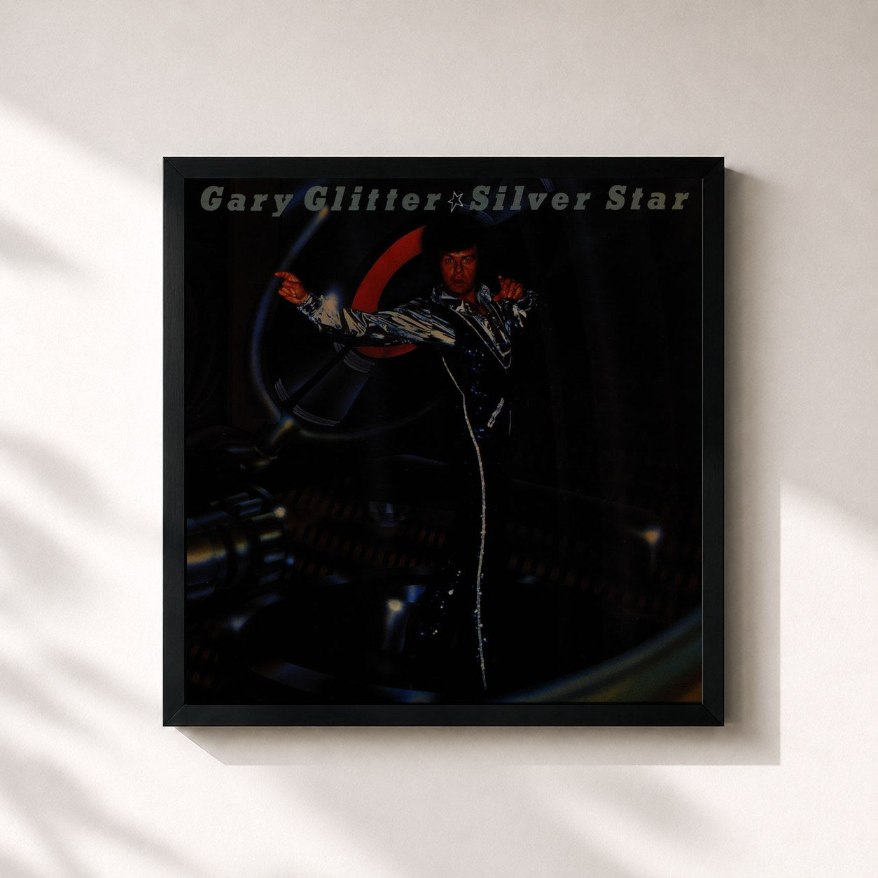 #noir Tableau carré de l'album Silver Star de Gary Glitter, cadre noir 32x32 cm