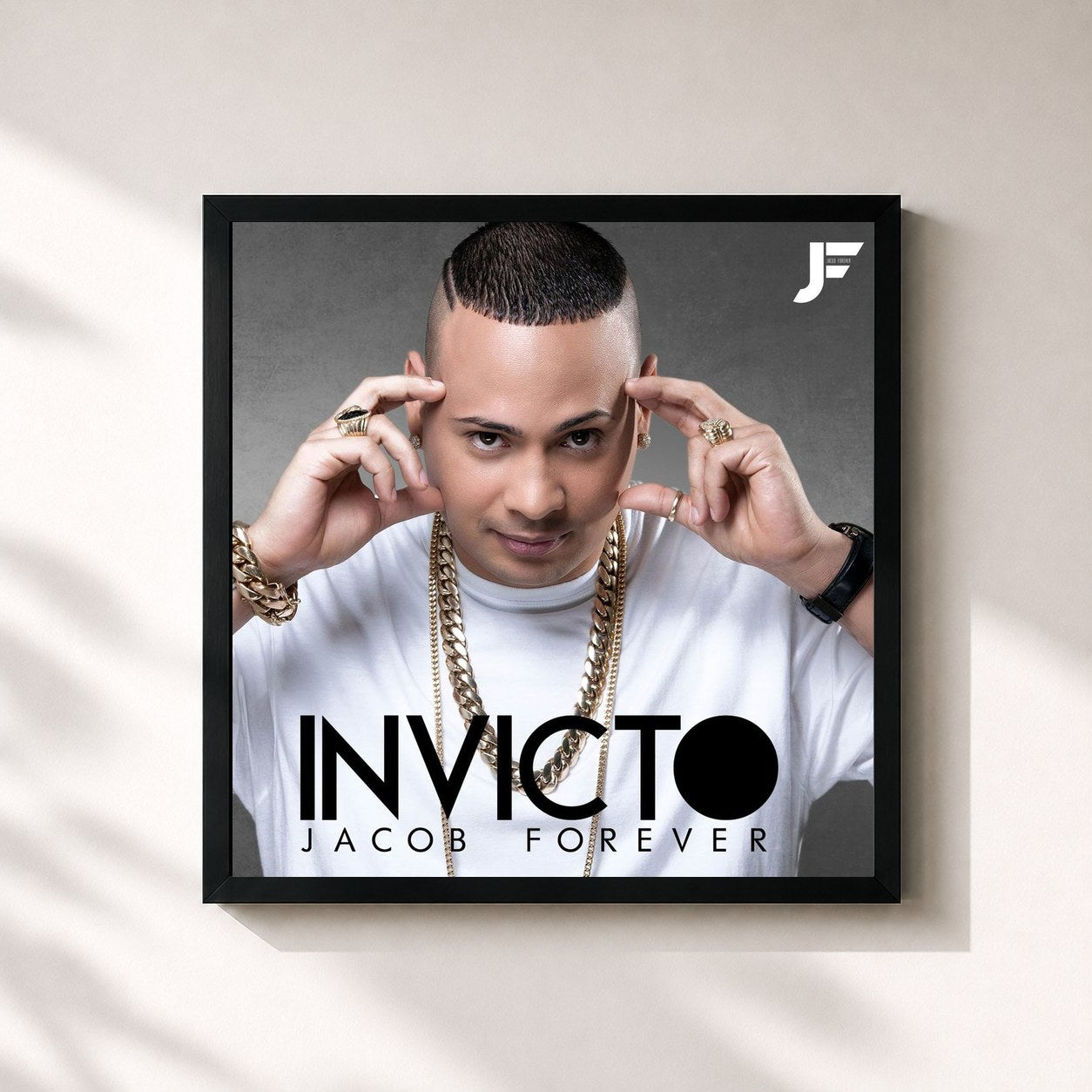 #noir Tableau carré de l'album Invicto de Jacob Forever, cadre noir 32x32 cm