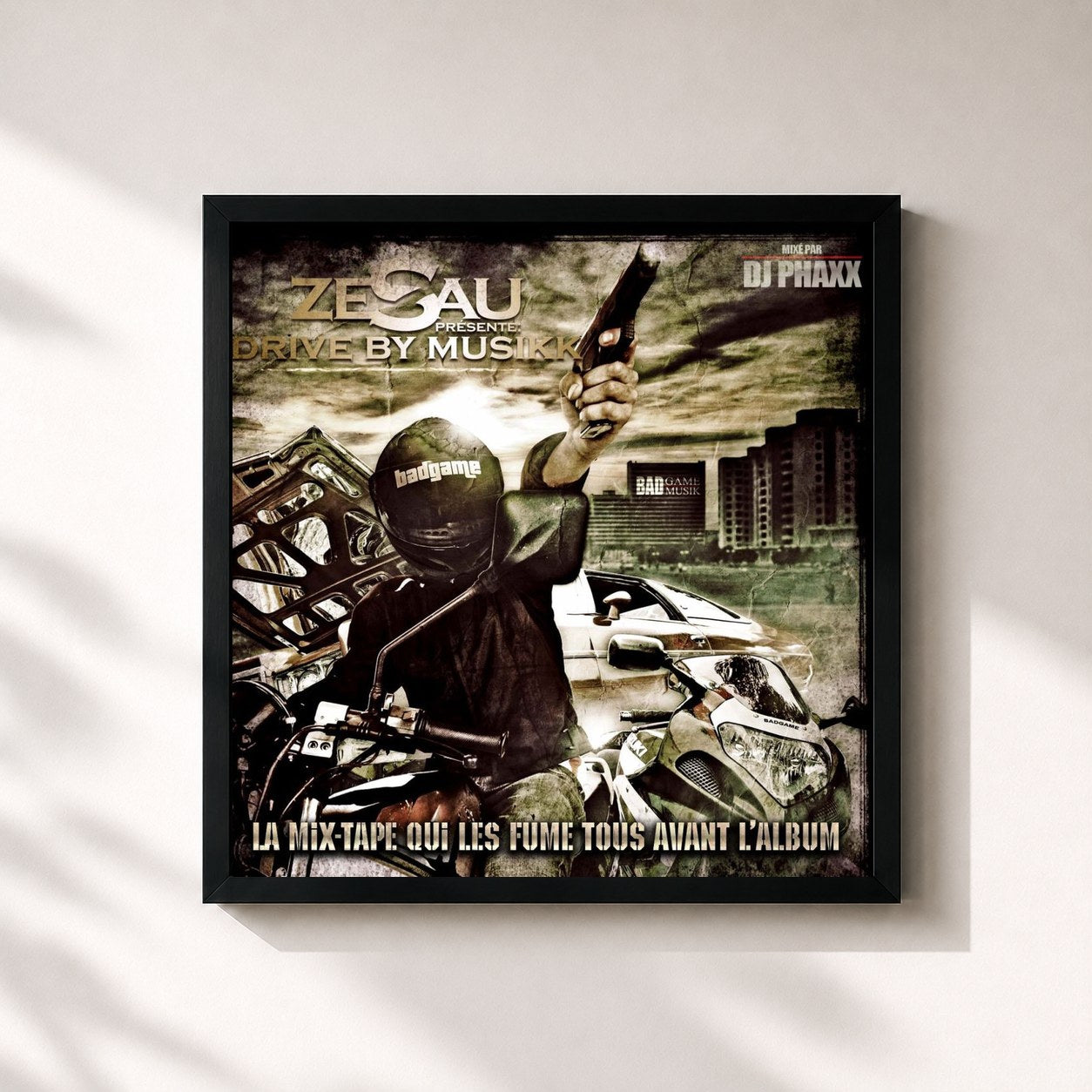 #noir Tableau carré de l'album Drive by Musikk de Zesau, cadre noir 32x32 cm