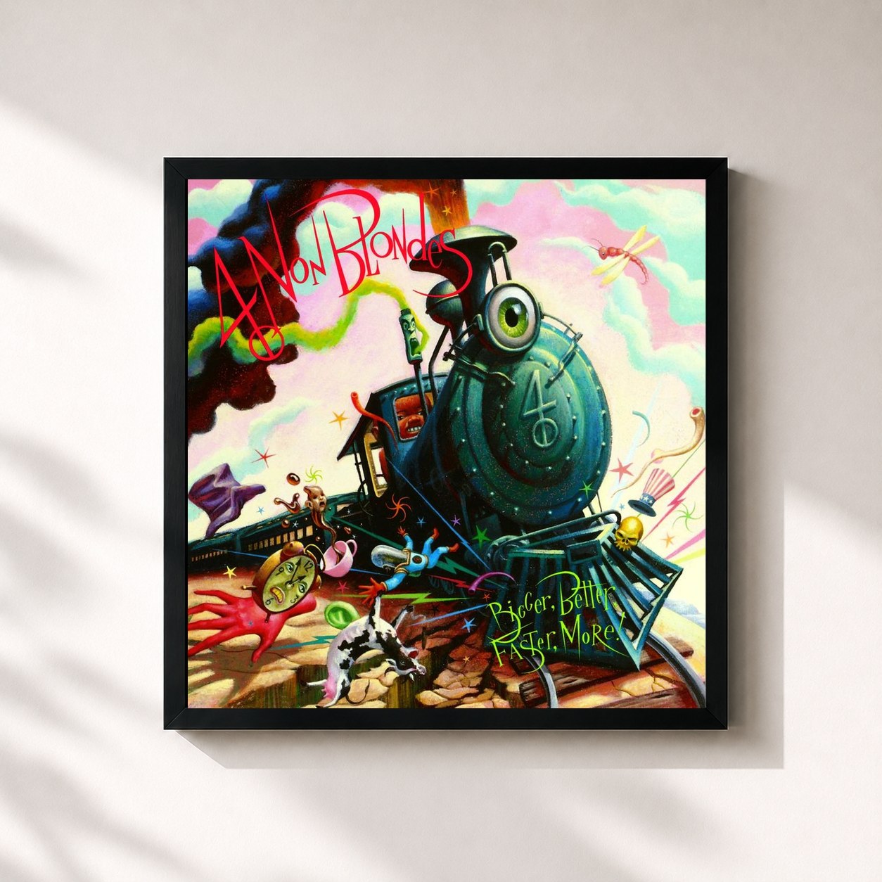 #noir Tableau carré de l'album Bigger, Better, Faster, More ! de 4 Non Blondes, cadre noir 32x32 cm