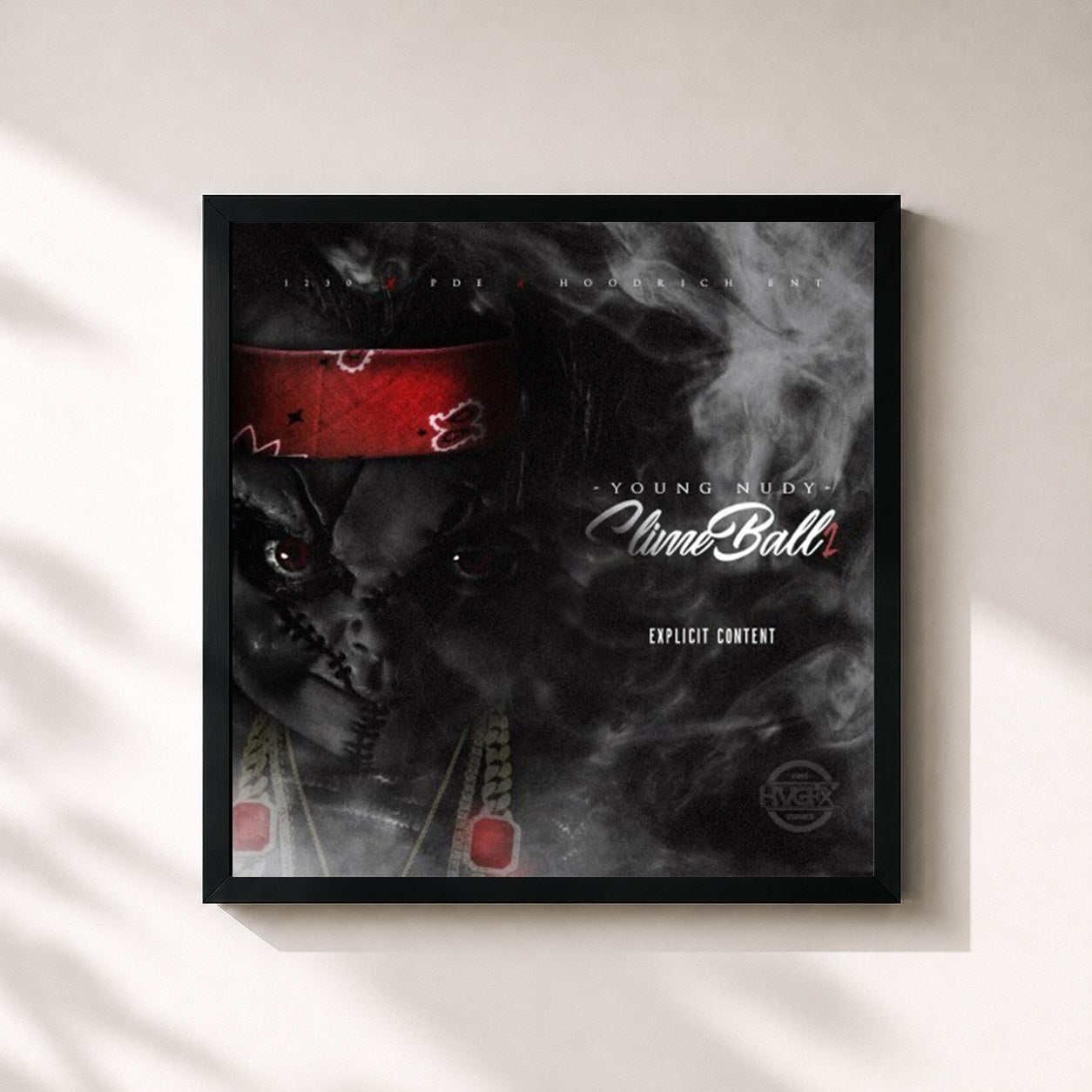 #noir Tableau carré de l'album SlimeBall 2 de Young Nudy, cadre noir 32x32 cm