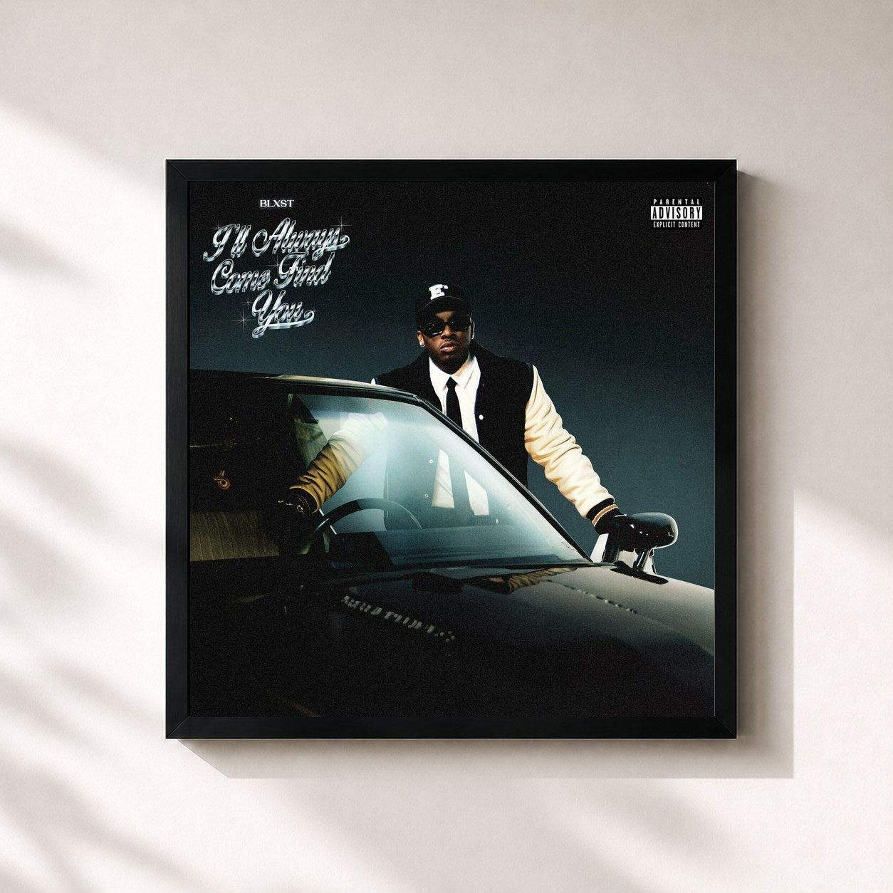 #noir Tableau carré de l'album I'll Always Come Find You de Blxst, cadre noir 32x32 cm