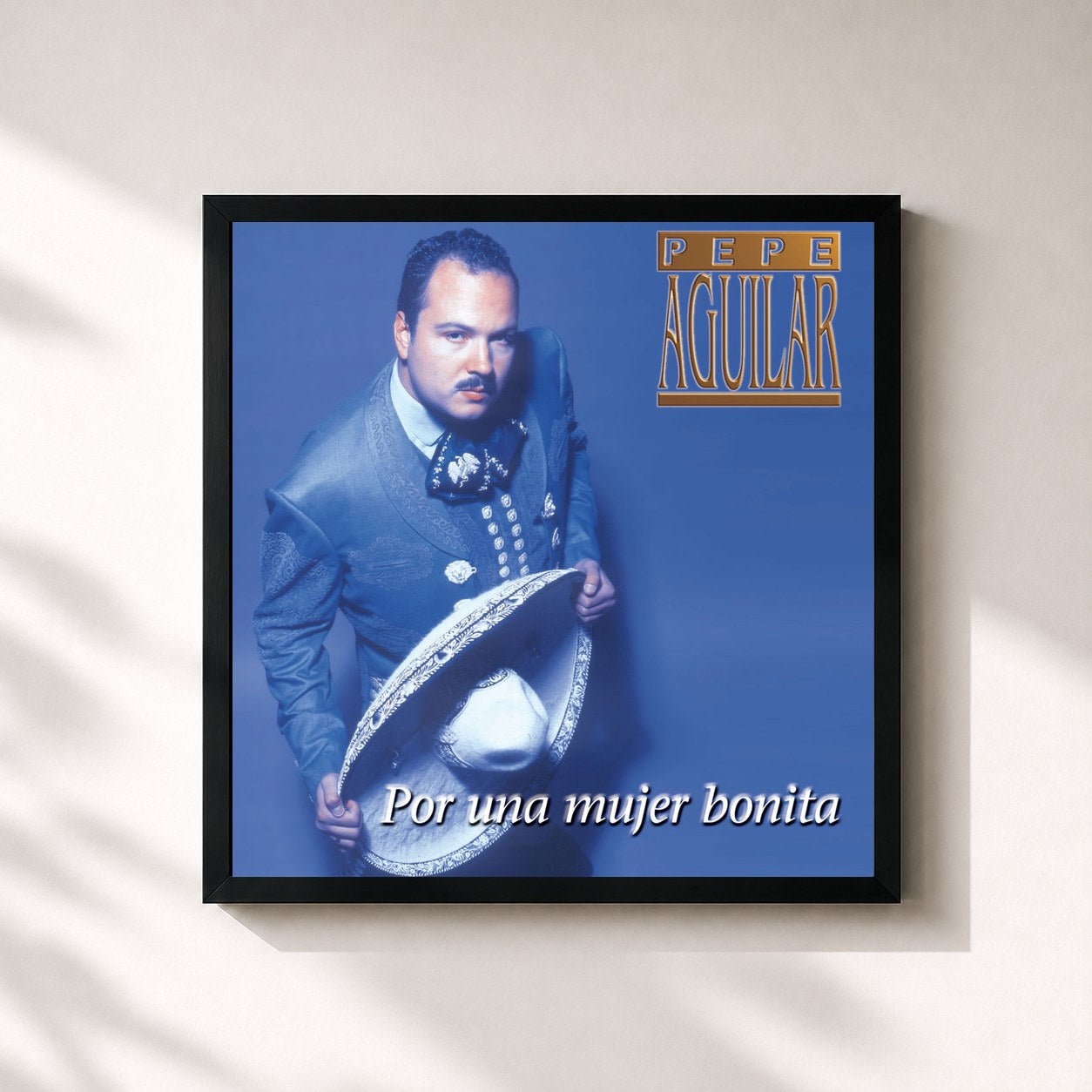 #noir Tableau carré de l'album Por Una Mujer Bonita de Pepe Aguilar, cadre noir 32x32 cm