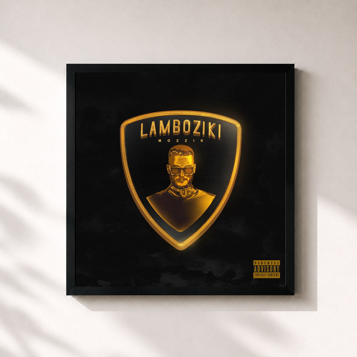 #noir Tableau carré de l'album LAMBOZIKI de Mozzik, cadre noir 32x32 cm