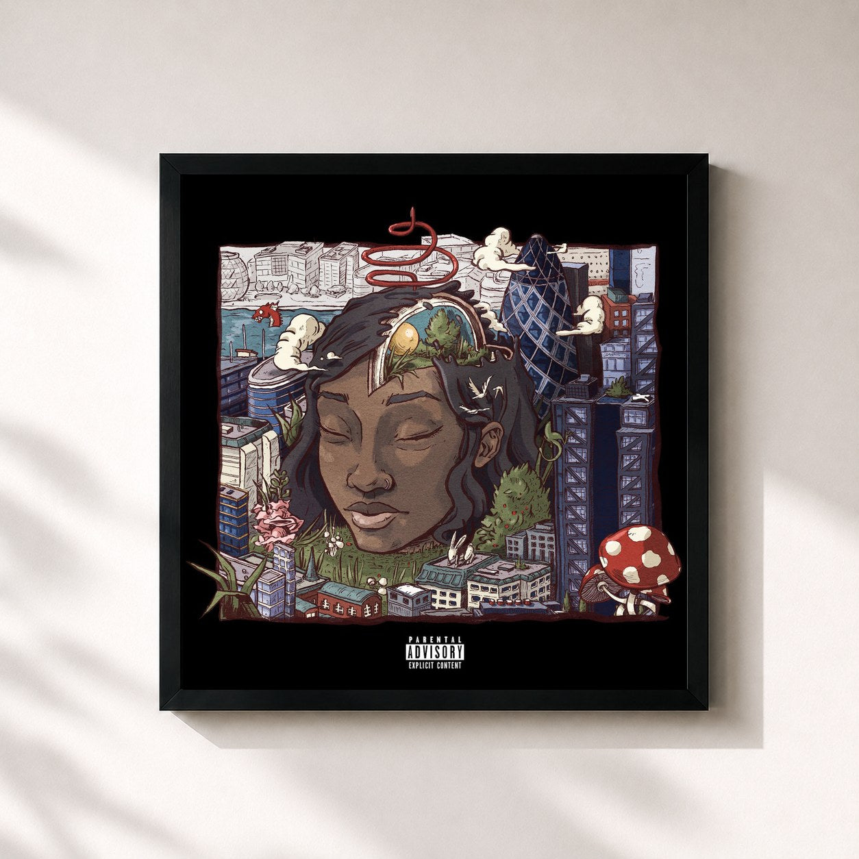 #noir Tableau carré de l'album Stillness in Wonderland de Little Simz, cadre noir 32x32 cm