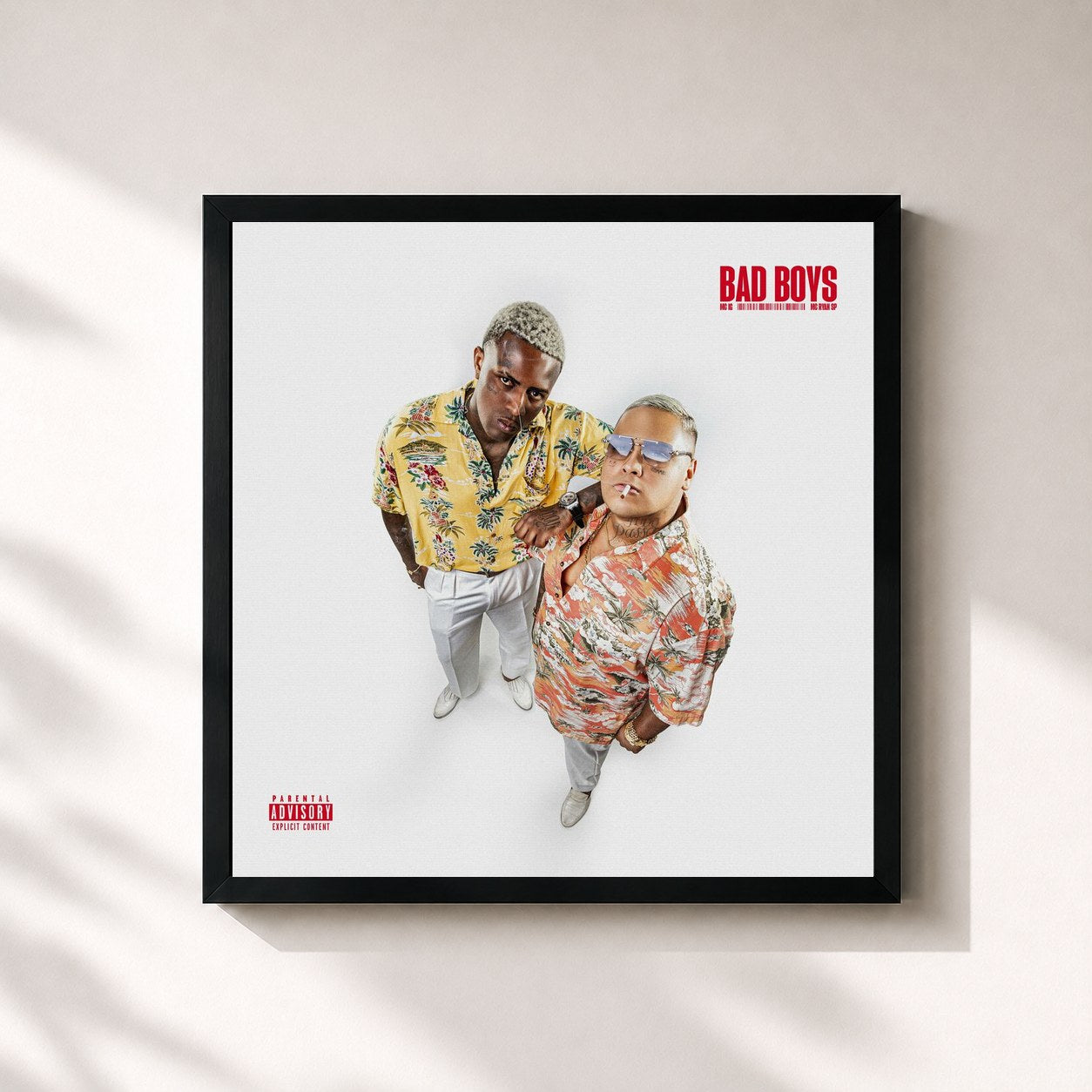 #noir Tableau carré de l'album Bad Boys de Mc IG, cadre noir 32x32 cm