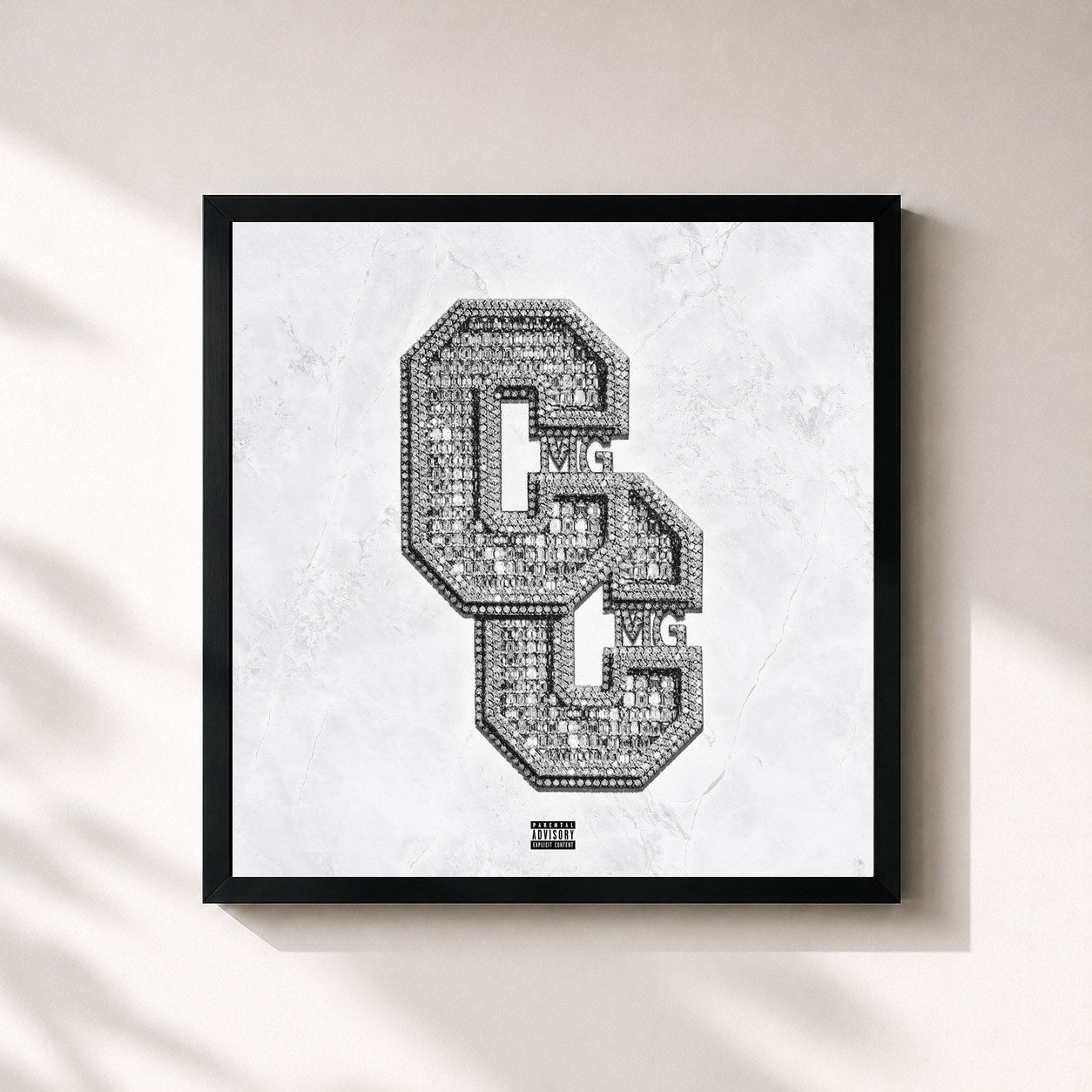 #noir Tableau carré de l'album Gangsta Art 2: Reloaded de Moneybagg Yo, cadre noir 32x32 cm