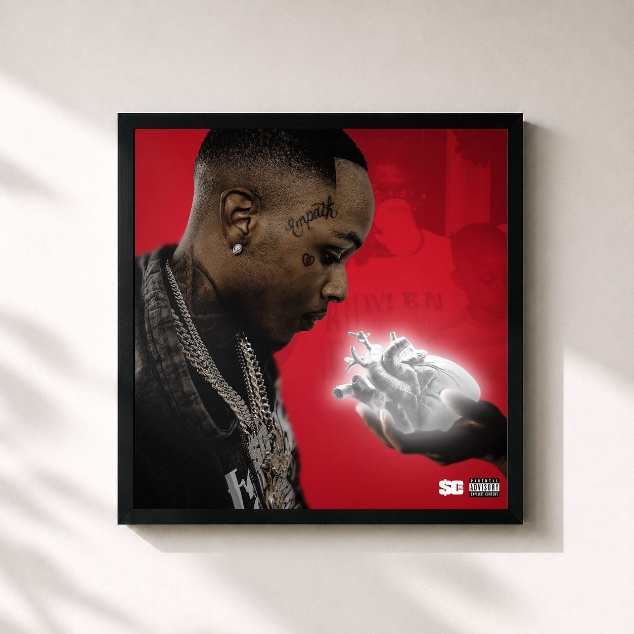 #noir Tableau carré de l'album Platinum Heart (Deluxe) de Toosii, cadre noir 32x32 cm