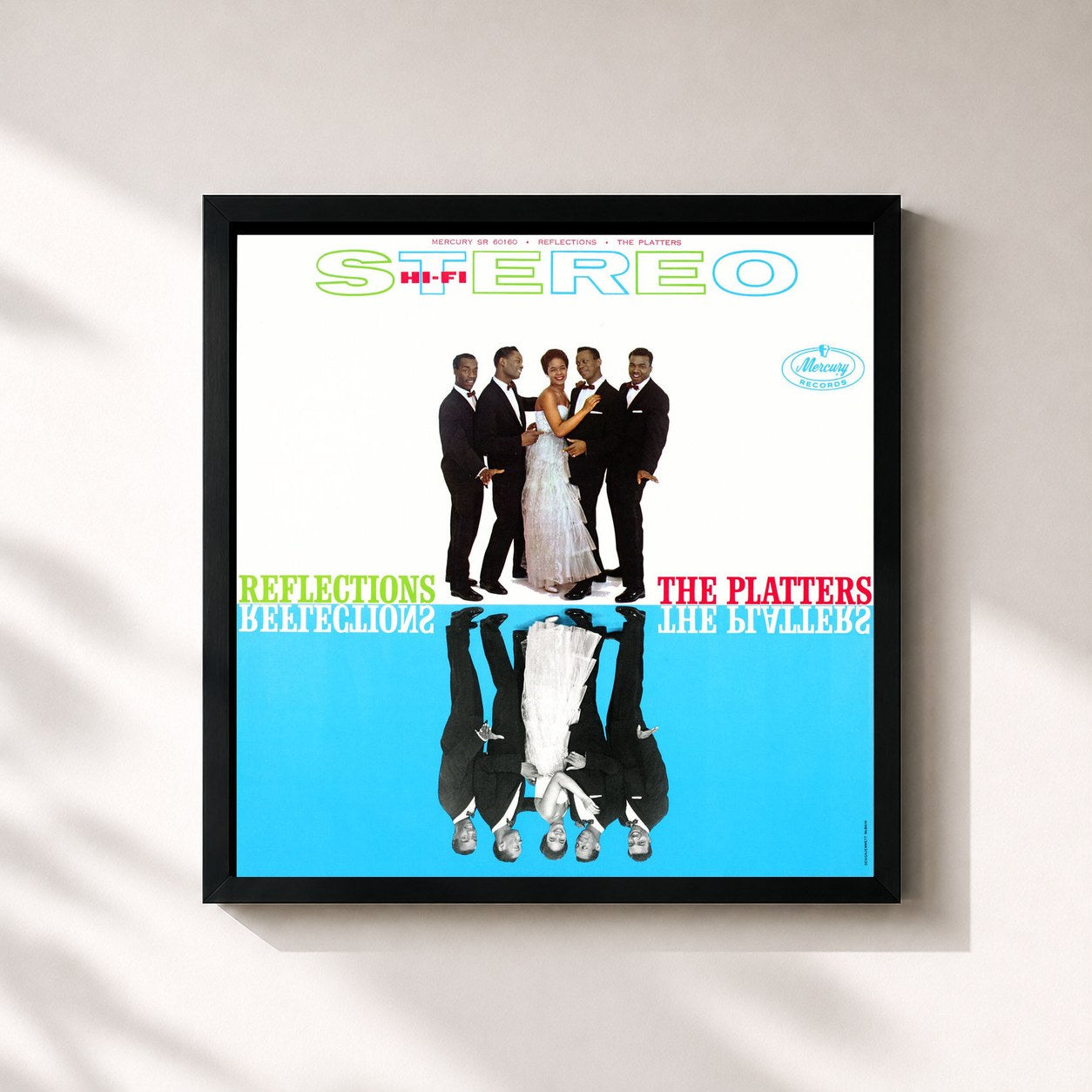 #noir Tableau carré de l'album Reflections de The Platters, cadre noir 32x32 cm