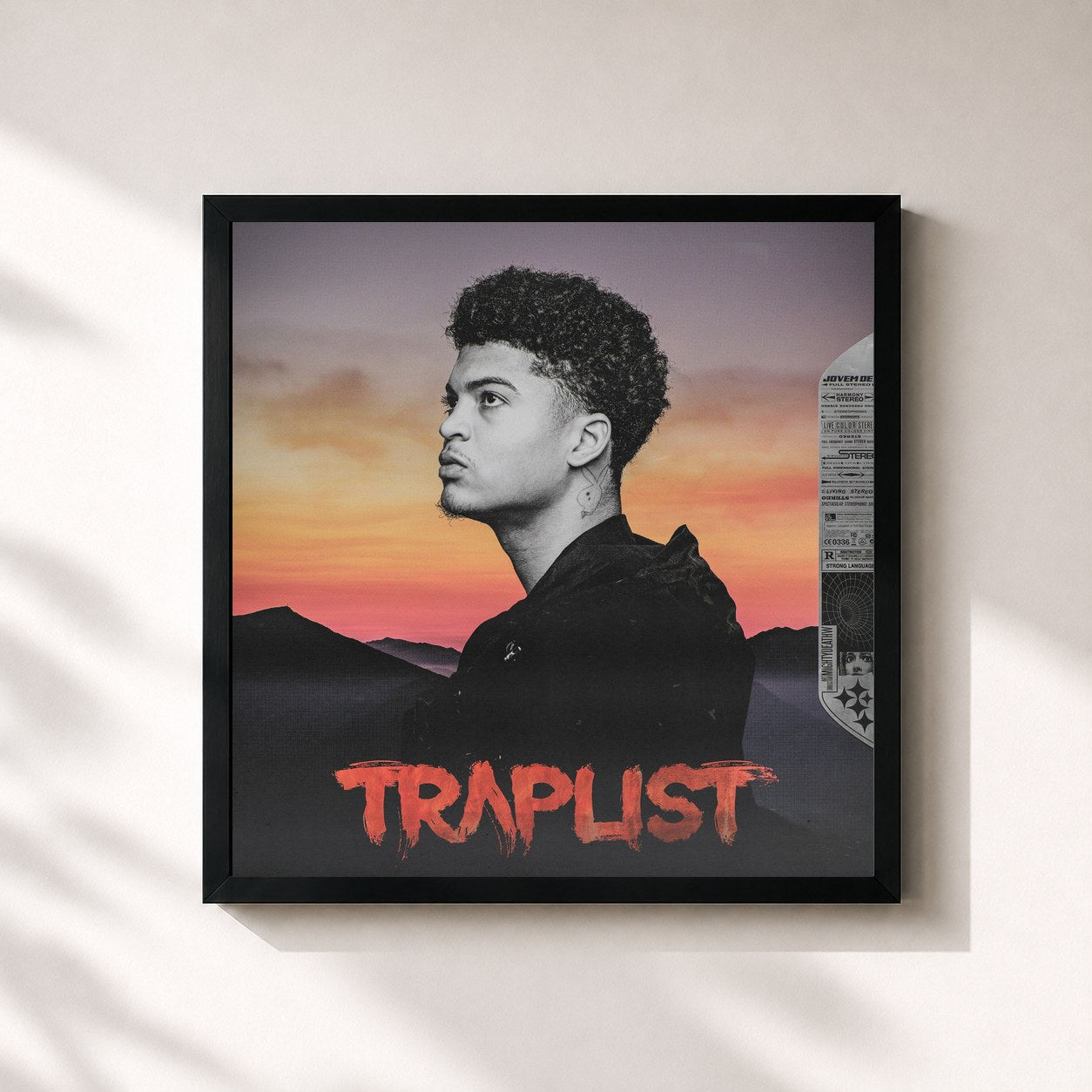 #noir Tableau carré de l'album Traplist de Jovem Dex, cadre noir 32x32 cm
