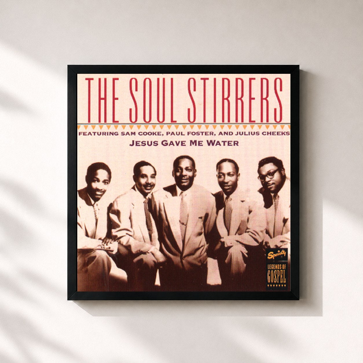 #noir Tableau carré de l'album Jesus Gave Me Water de Sam Cooke, cadre noir 32x32 cm
