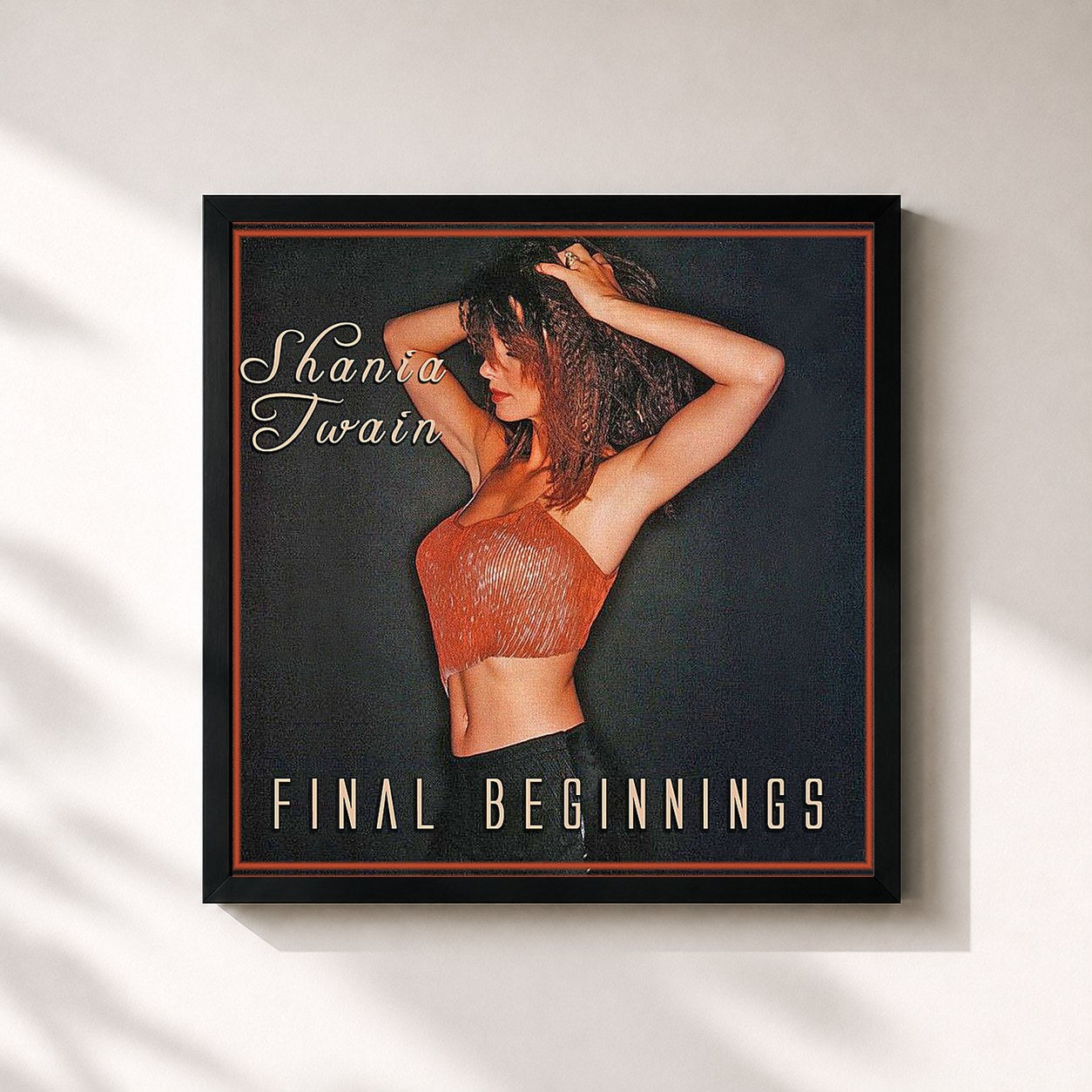 #noir Tableau carré de l'album Final Beginnings de Shania Twain, cadre noir 32x32 cm