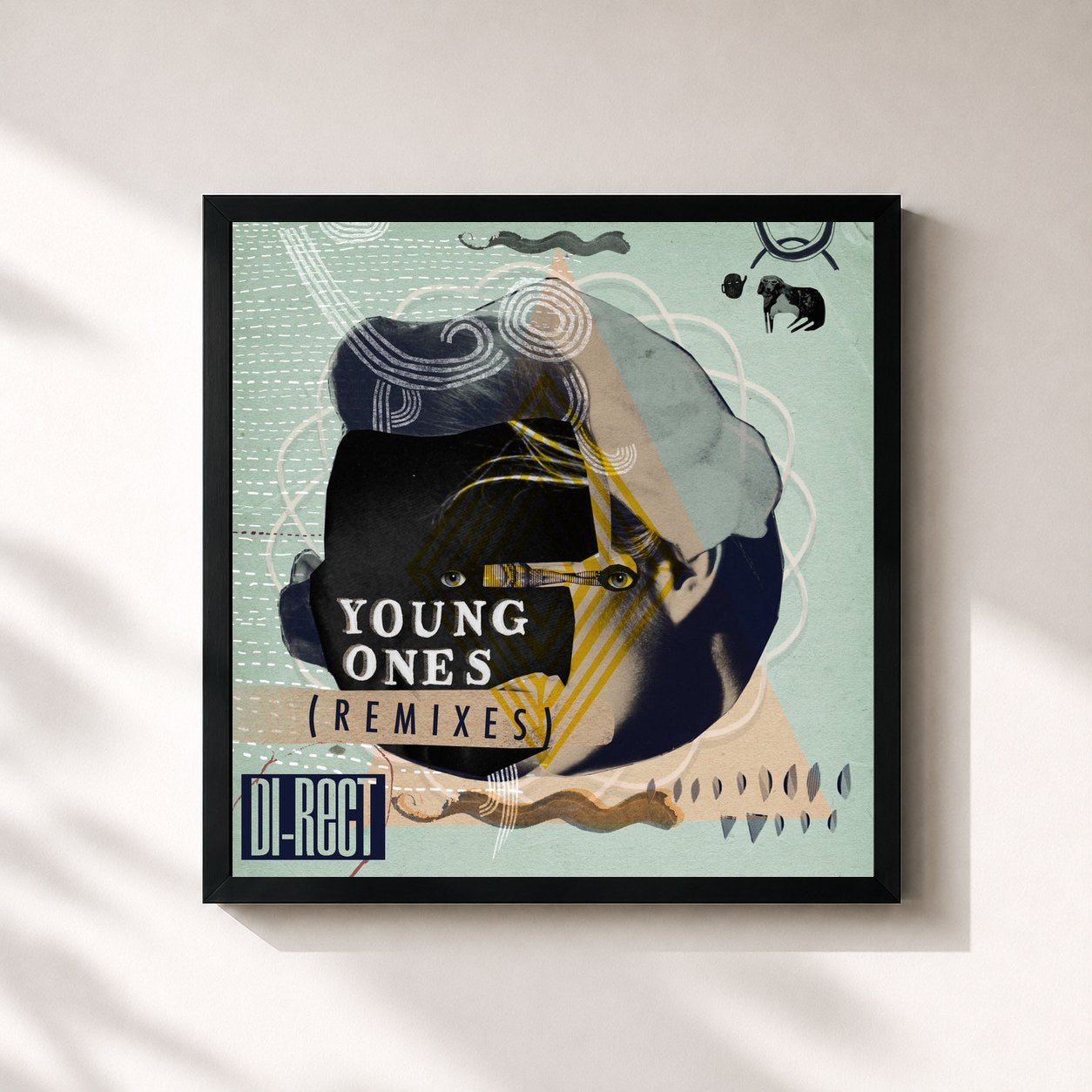 #noir Tableau carré de l'album Young Ones (Remixes) de Di-rect, cadre noir 32x32 cm