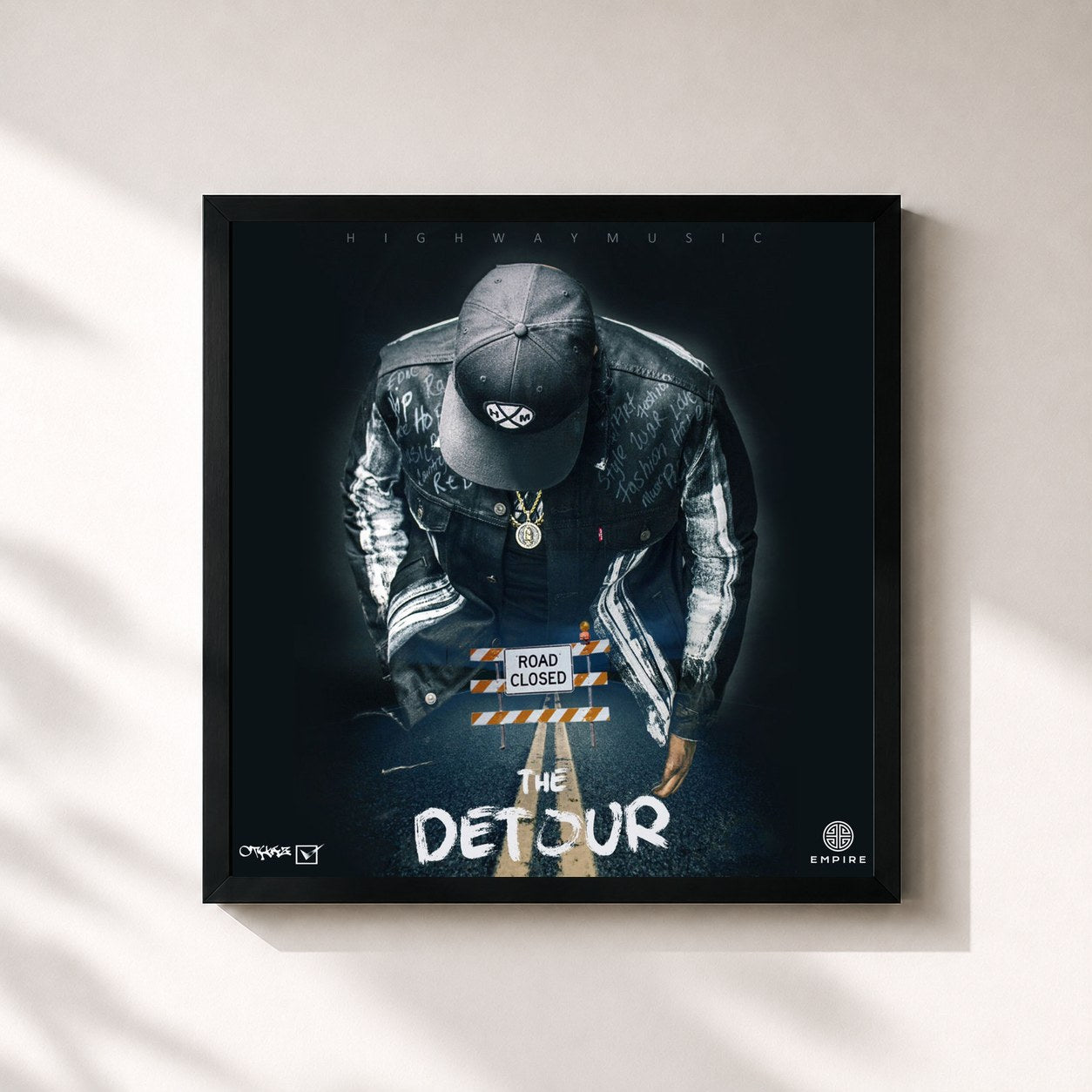 #noir Tableau carré de l'album The Detour de DJ Luke Nasty, cadre noir 32x32 cm