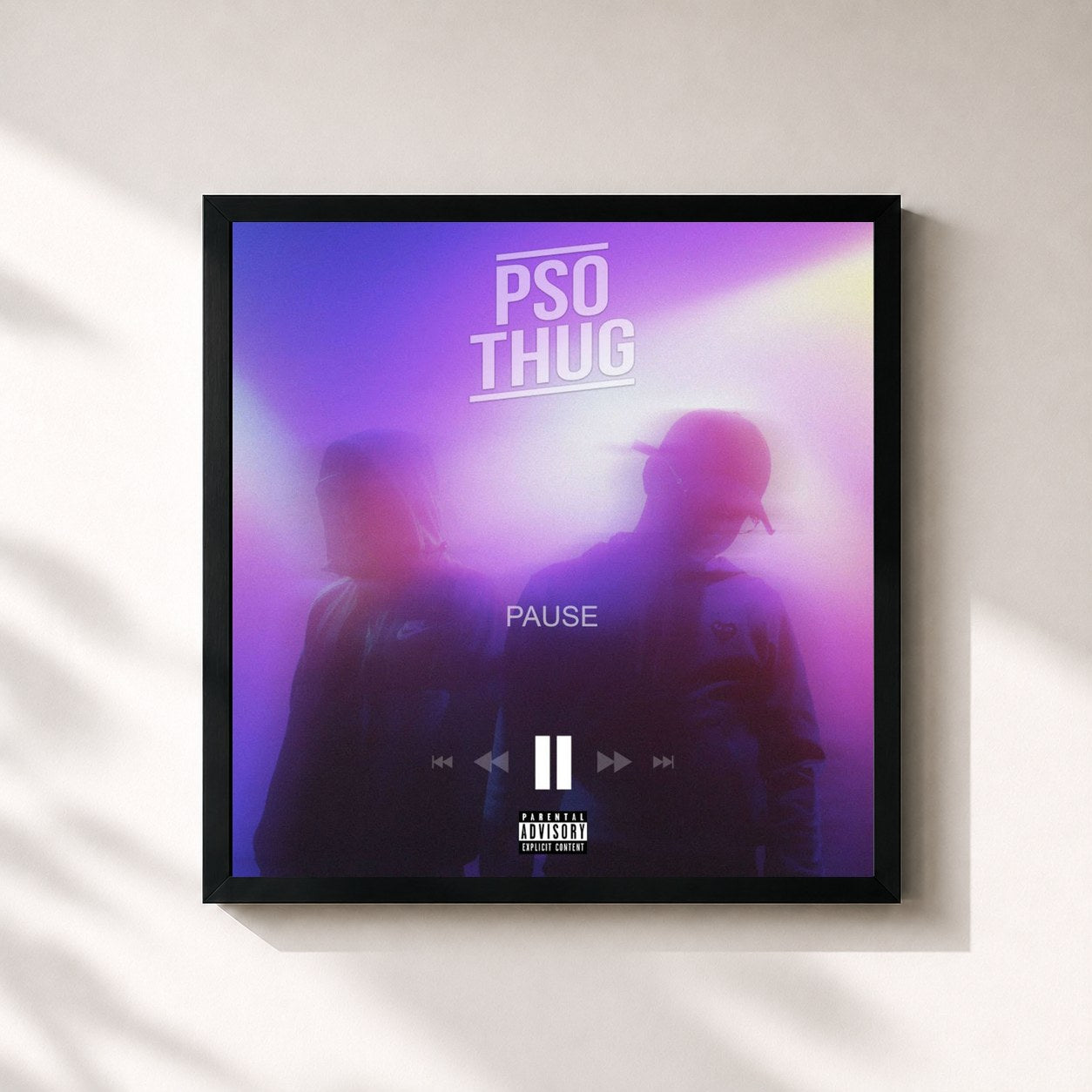 #noir Tableau carré de l'album Pause de PSO Thug, cadre noir 32x32 cm