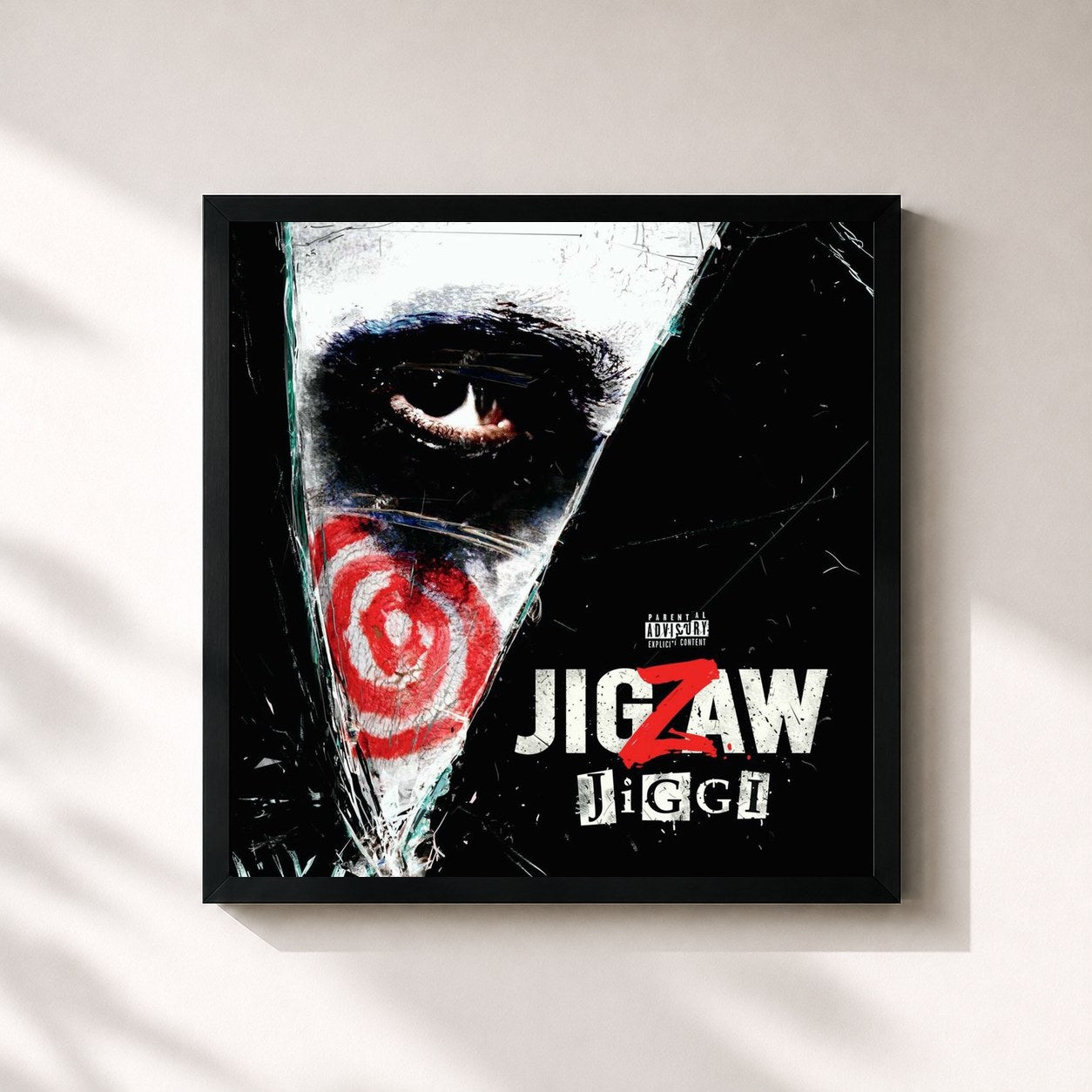 #noir Tableau carré de l'album Jiggi de Jigzaw, cadre noir 32x32 cm
