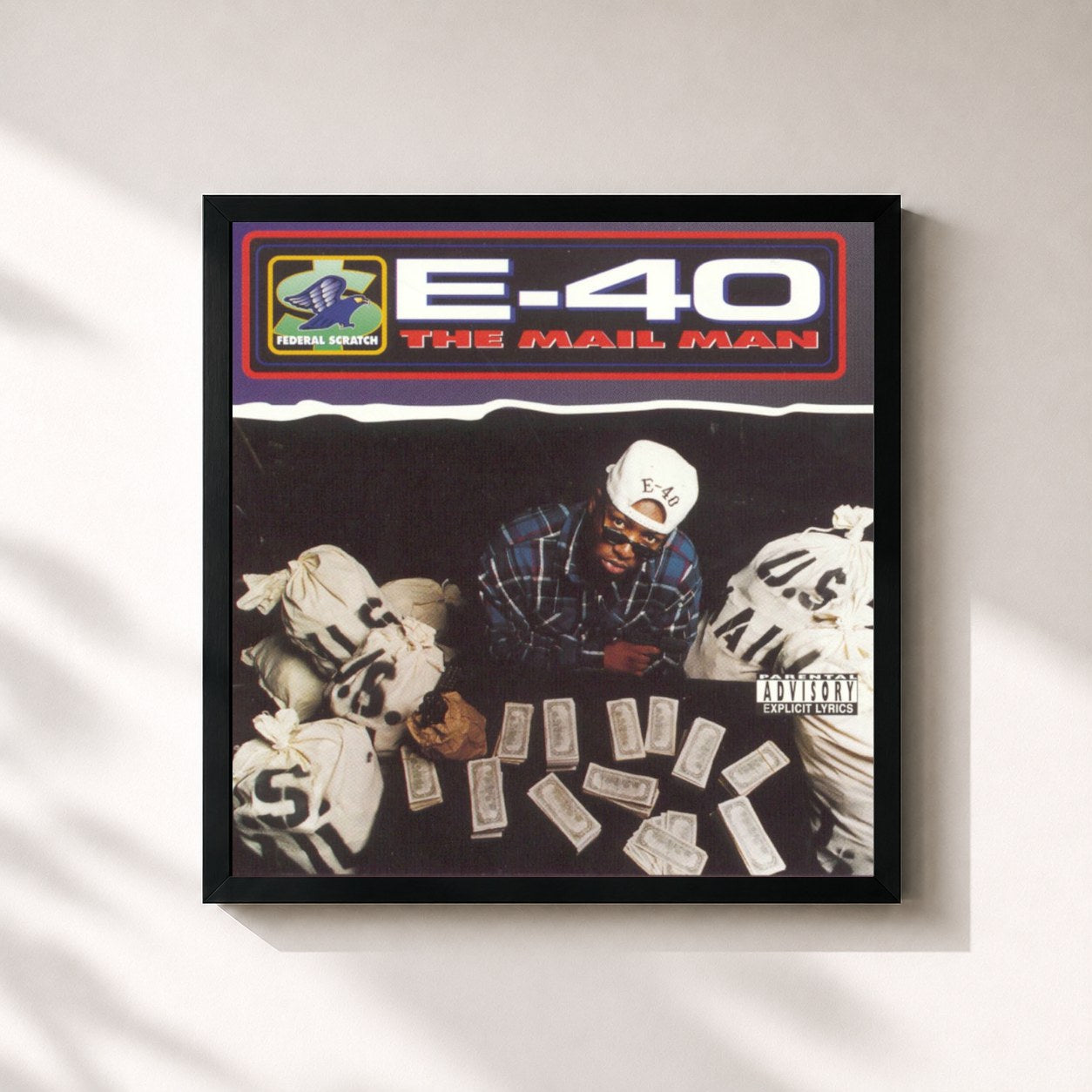 #noir Tableau carré de l'album The Mail Man de E-40, cadre noir 32x32 cm